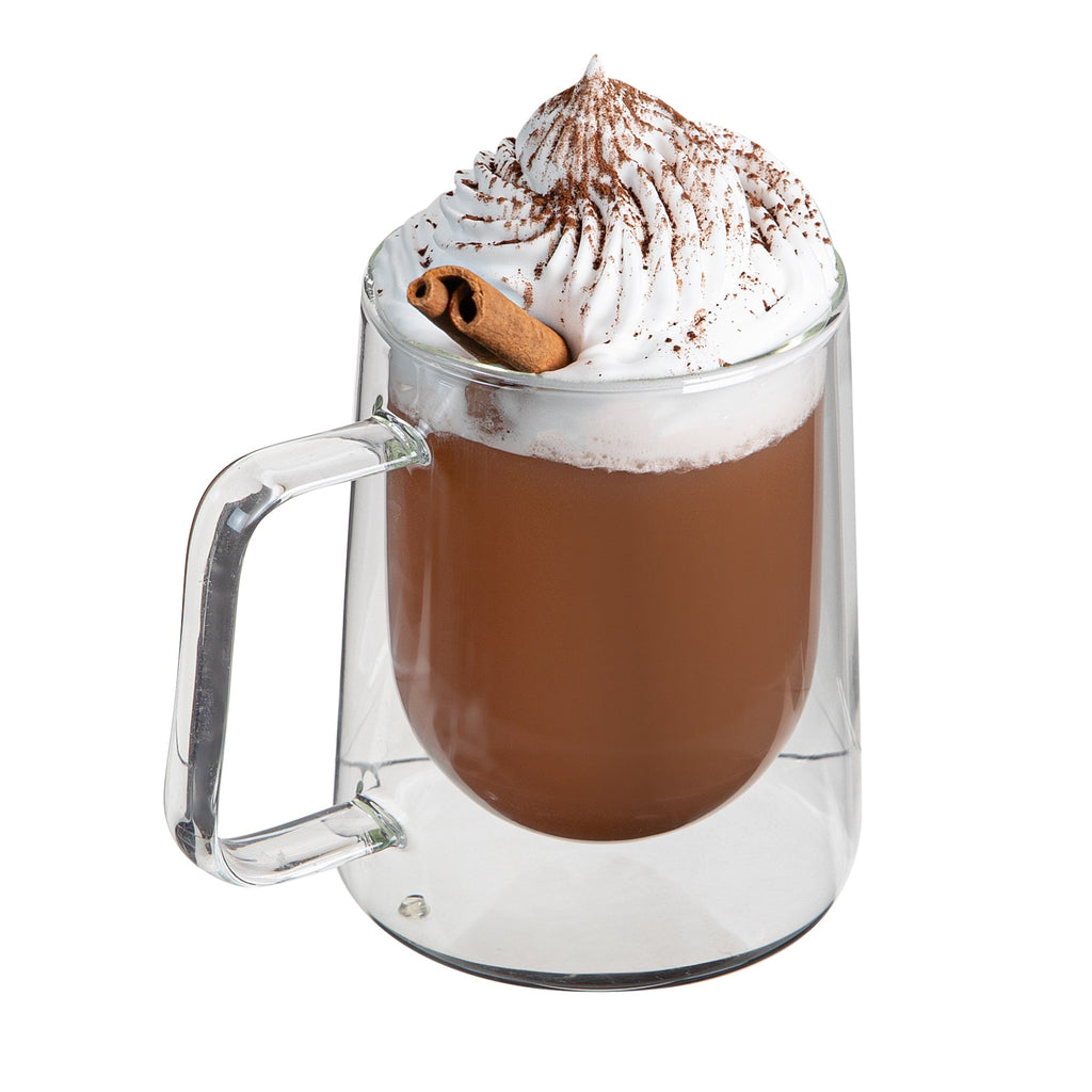 Forma Professional 10 oz Glass Coffee Mug - Double Wall, Borosilicate, with Handle - 3'' x 3'' x 4 1/4'' - 2 count box