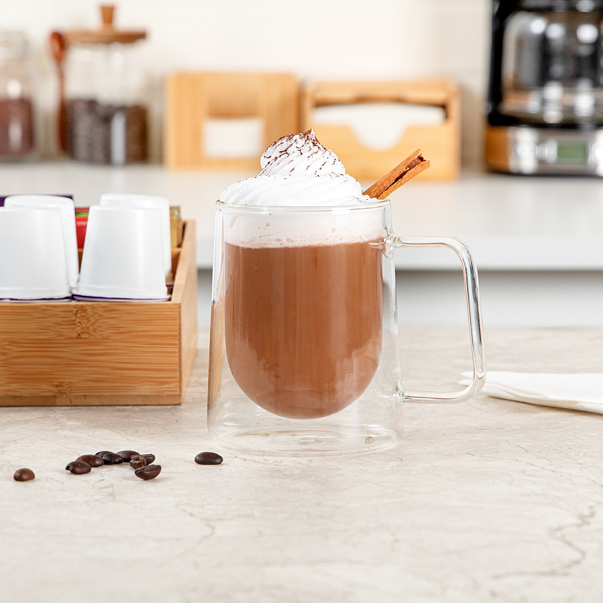 Forma Professional 10 oz Glass Coffee Mug - Double Wall, Borosilicate, with Handle - 3'' x 3'' x 4 1/4'' - 2 count box