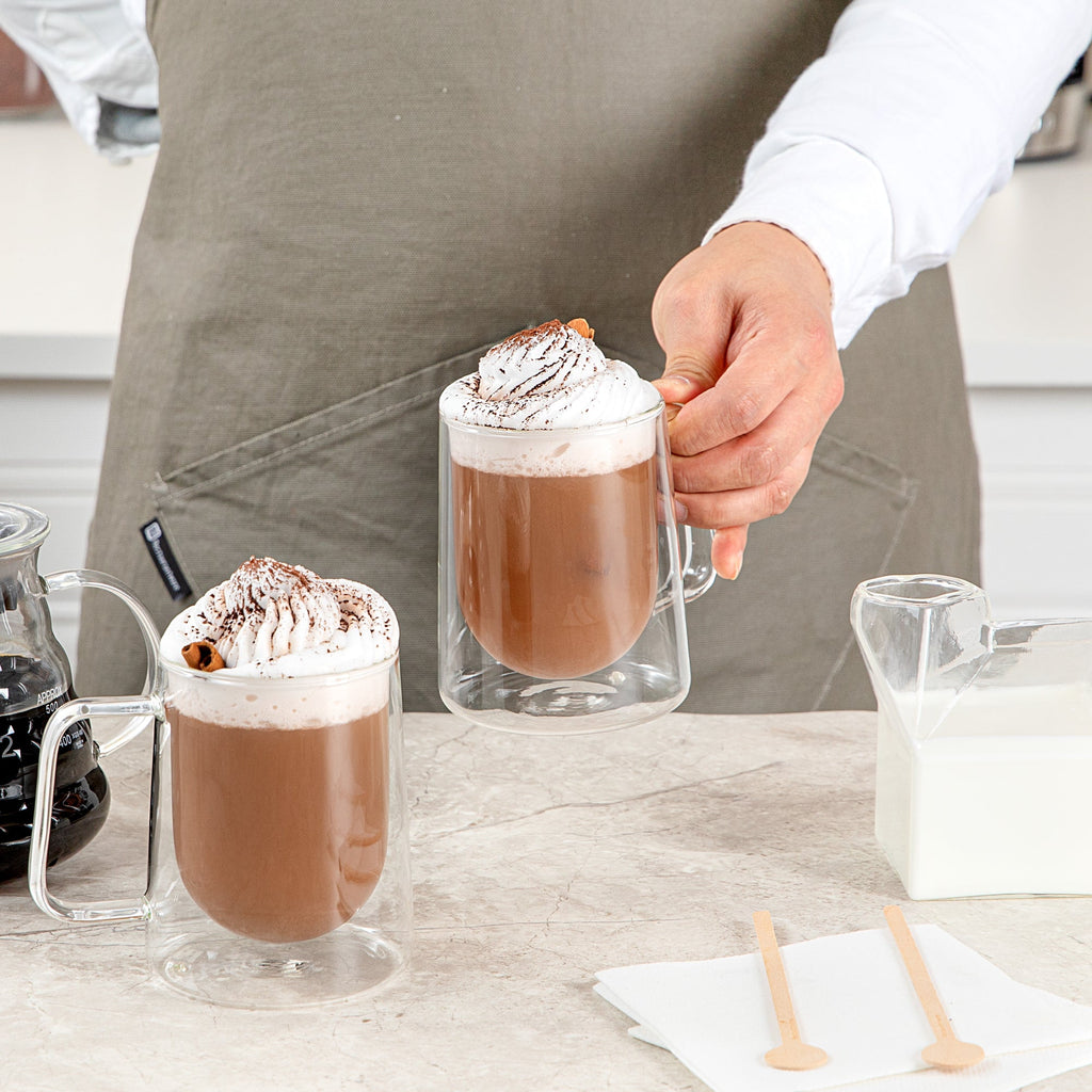 Forma Professional 10 oz Glass Coffee Mug - Double Wall, Borosilicate, with Handle - 3'' x 3'' x 4 1/4'' - 2 count box