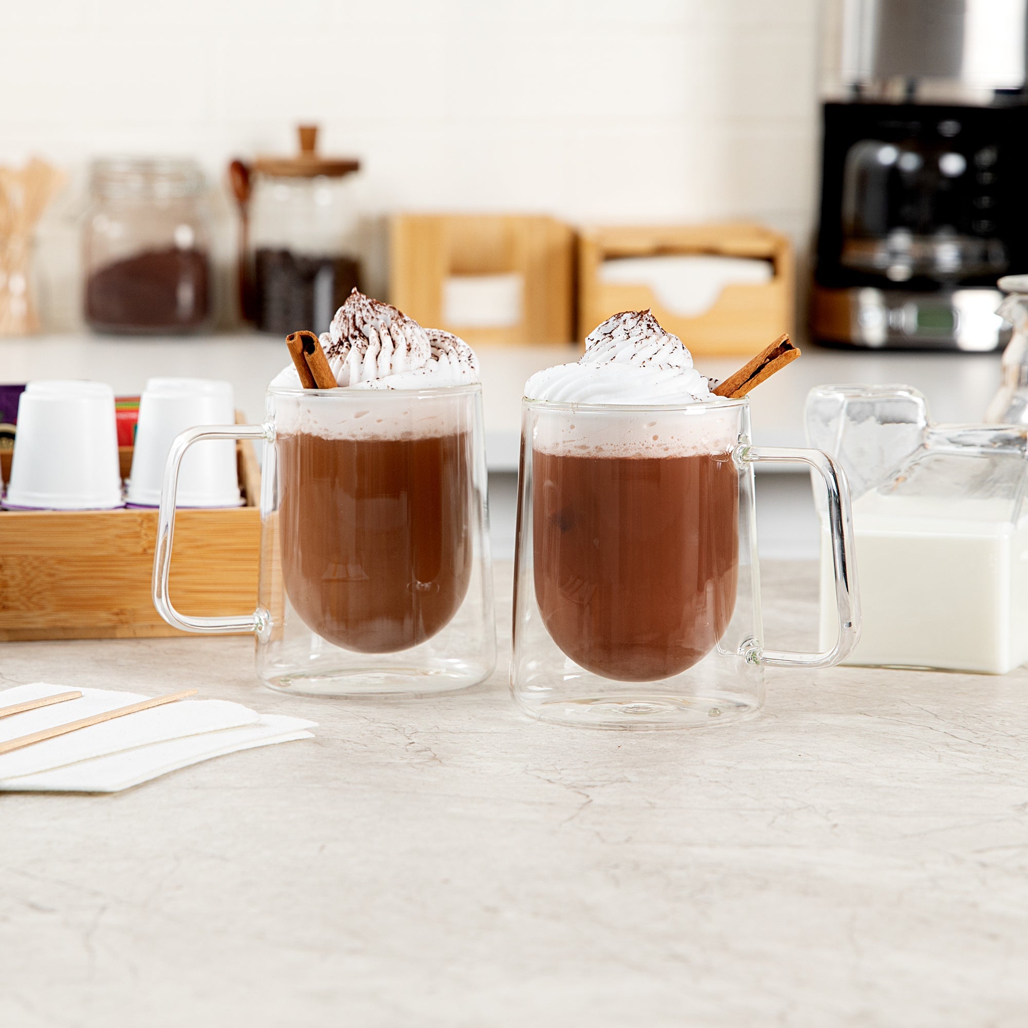 Forma Professional 10 oz Glass Coffee Mug - Double Wall, Borosilicate, with Handle - 3'' x 3'' x 4 1/4'' - 12 count box