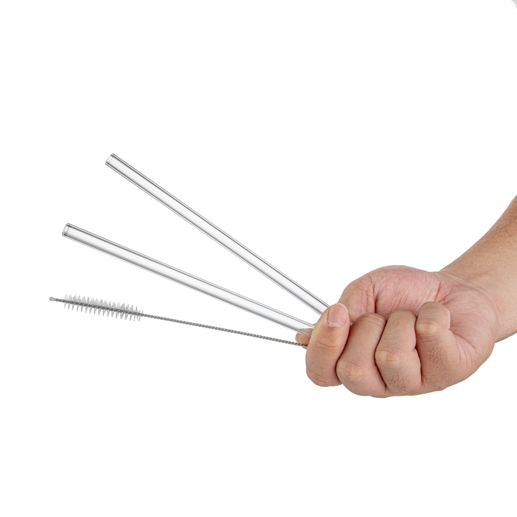 Forma Professional Clear Glass Straw - Borosilicate, with Brush - 7 3/4'' - 10 count box