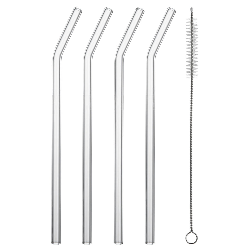 Forma Professional Clear Bent Glass Straw - Borosilicate, with Brush - 7 3/4'' - 10 count box