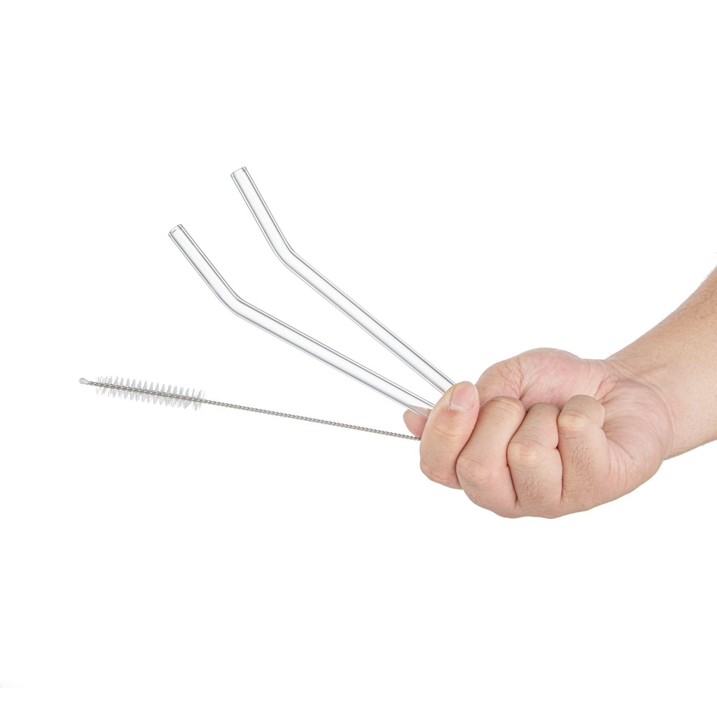 Forma Professional Clear Bent Glass Straw - Borosilicate, with Brush - 7 3/4'' - 100 count box
