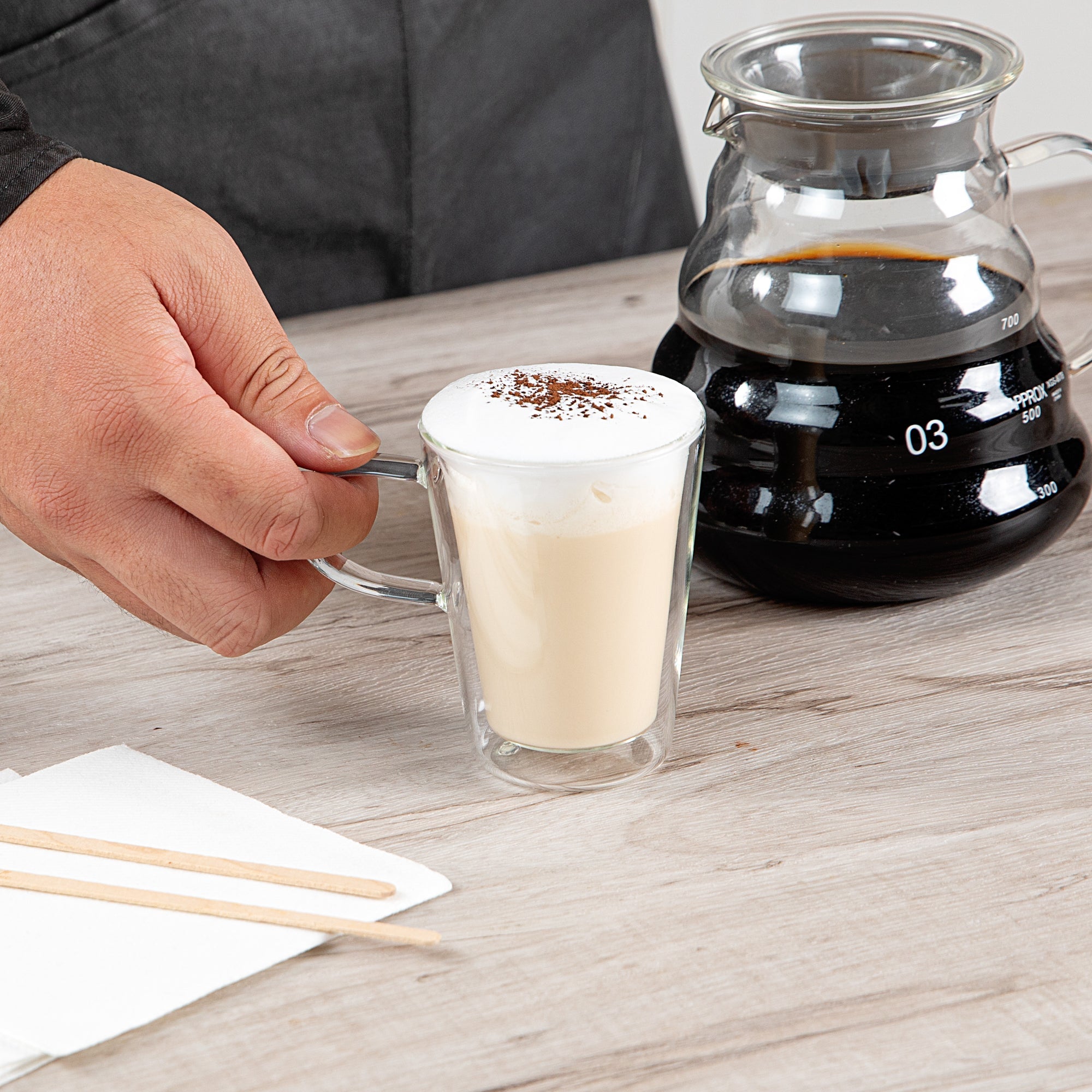 Forma Professional 5 oz Glass Mug - Double Wall, Borosilicate, with Handle - 2 3/4" x 2 3/4" x 3 3/4" - 12 count box