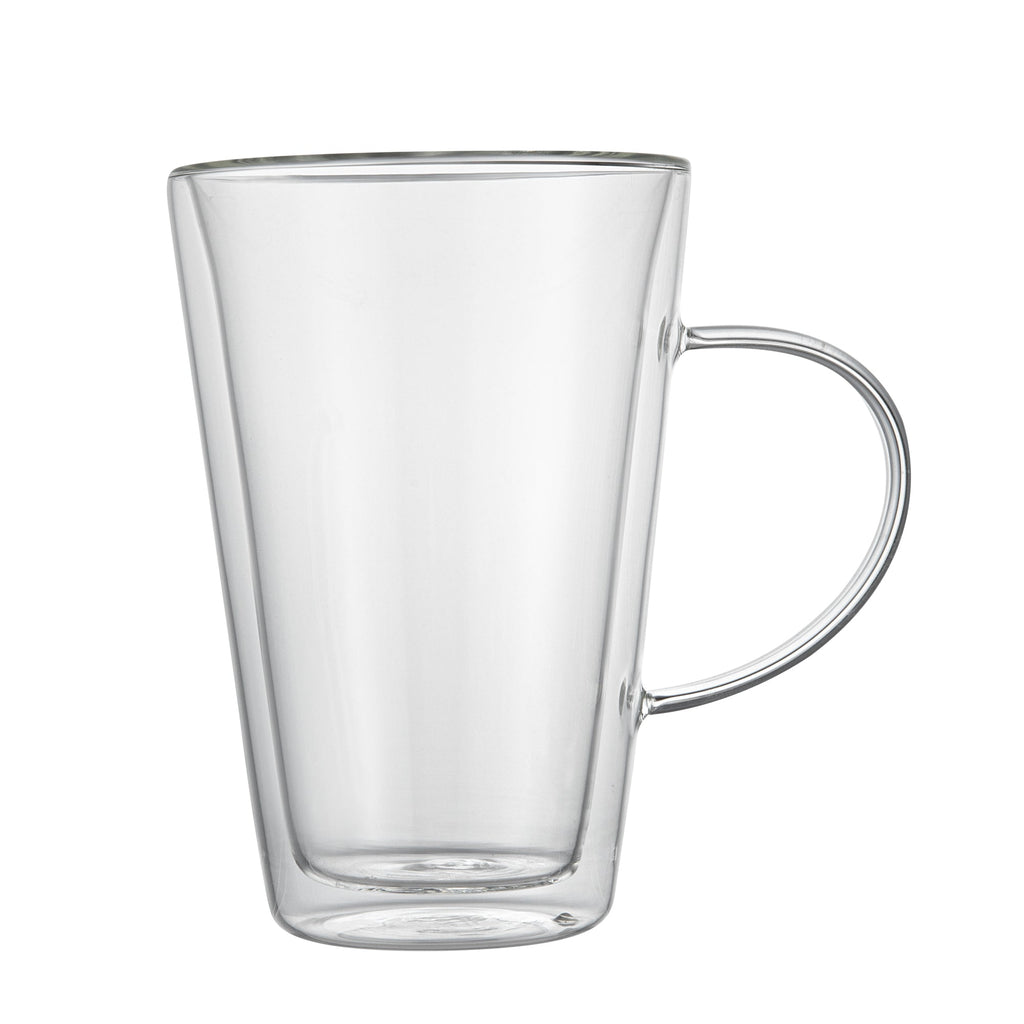 Forma Professional 14 oz Glass Mug - Double Wall, Borosilicate, with Handle - 3 3/4" x 3 3/4" x 5 1/2" - 2 count box