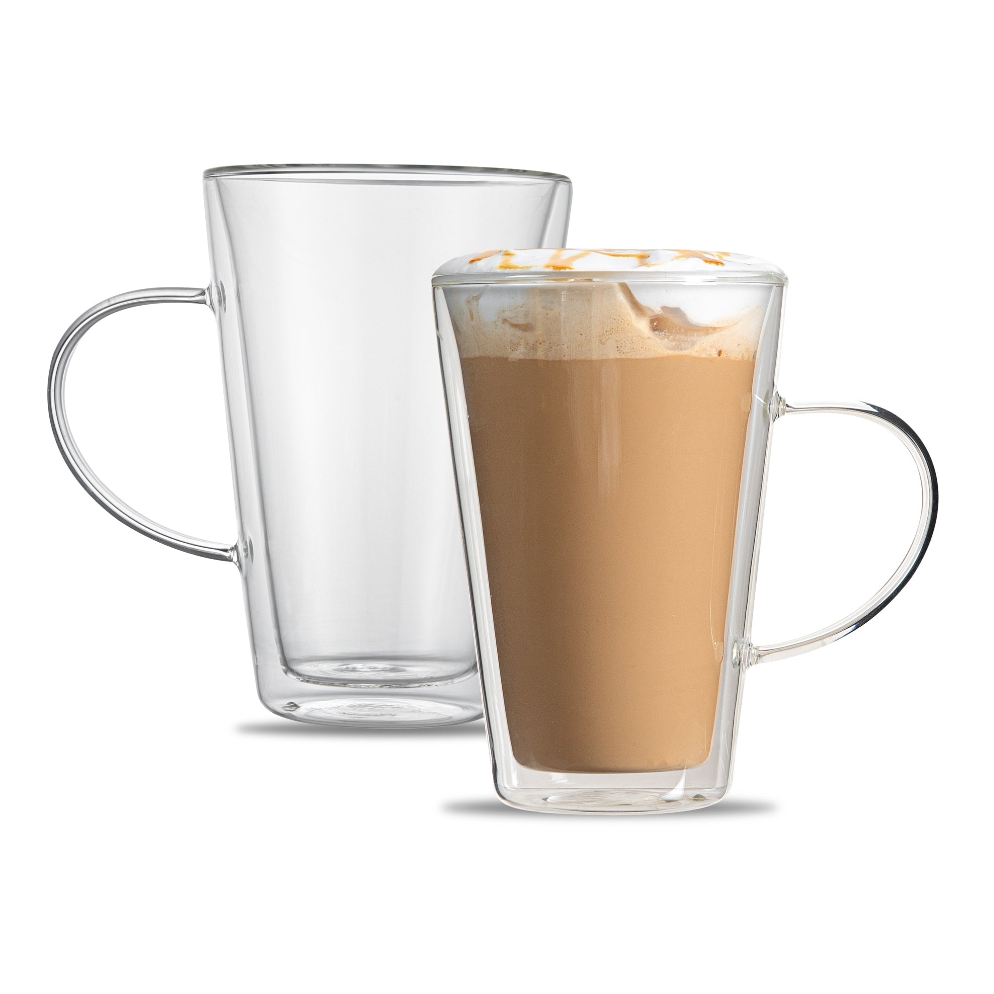 Forma Professional 14 oz Glass Mug - Double Wall, Borosilicate, with Handle - 3 3/4" x 3 3/4" x 5 1/2" - 2 count box