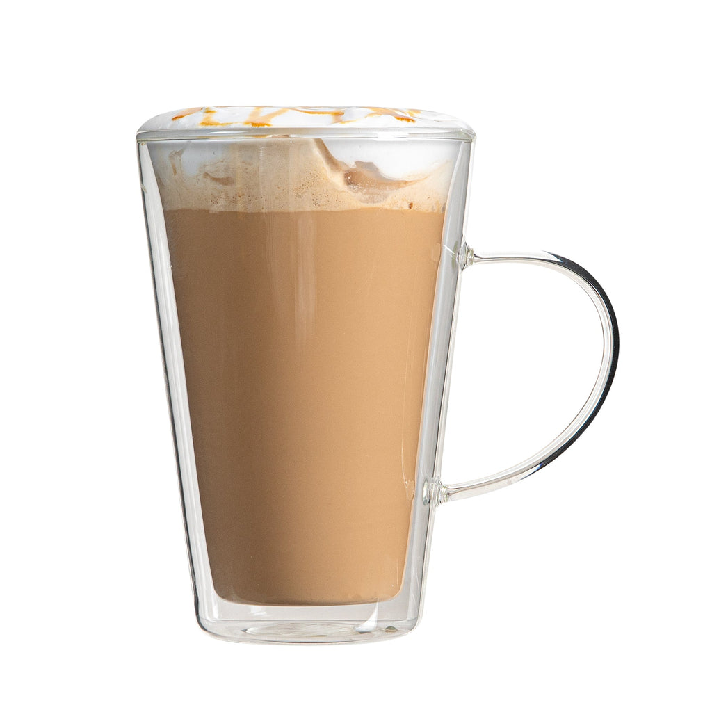 Forma Professional 14 oz Glass Mug - Double Wall, Borosilicate, with Handle - 3 3/4" x 3 3/4" x 5 1/2" - 2 count box