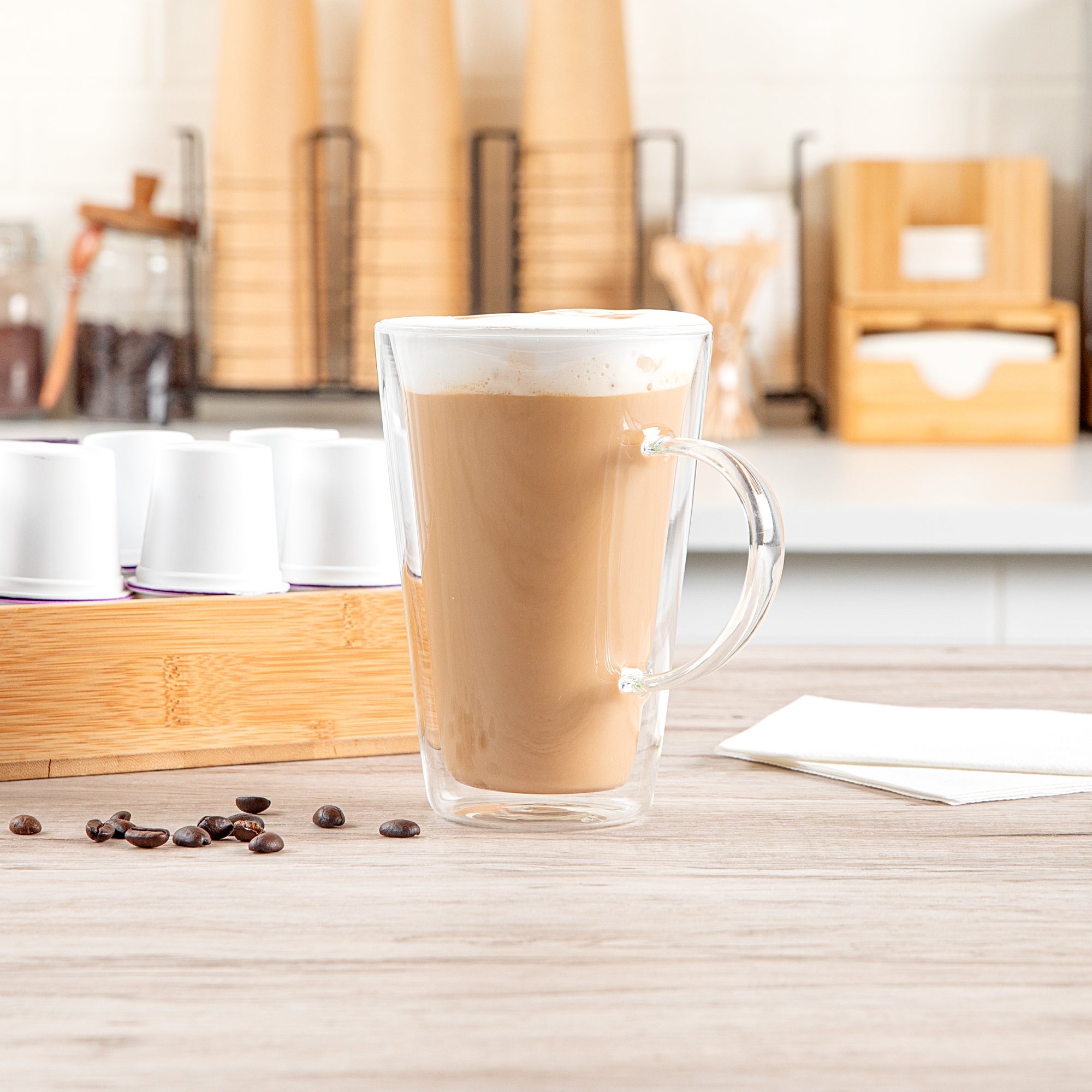 Forma Professional 14 oz Glass Mug - Double Wall, Borosilicate, with Handle - 3 3/4" x 3 3/4" x 5 1/2" - 2 count box