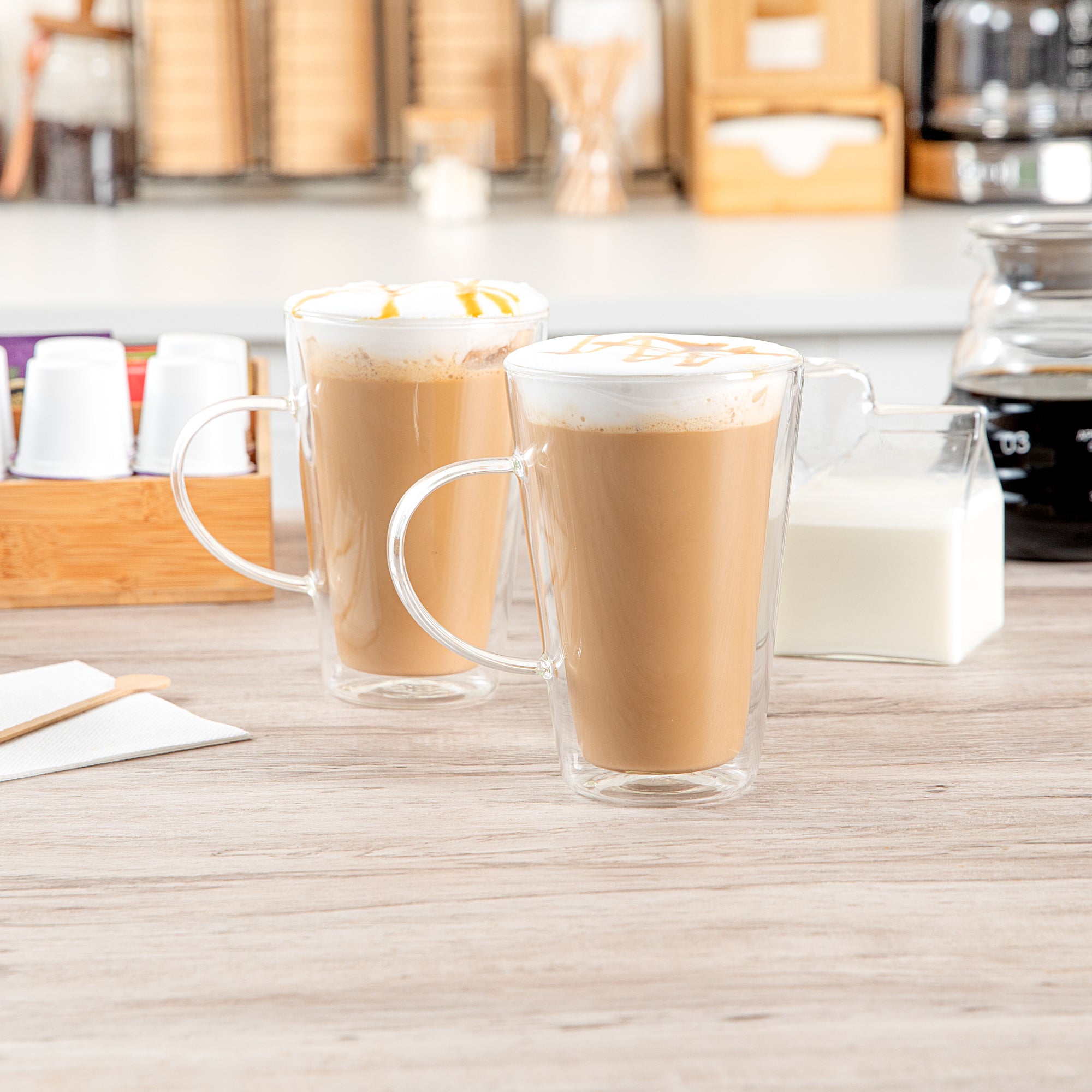 Forma Professional 14 oz Glass Mug - Double Wall, Borosilicate, with Handle - 3 3/4" x 3 3/4" x 5 1/2" - 12 count box