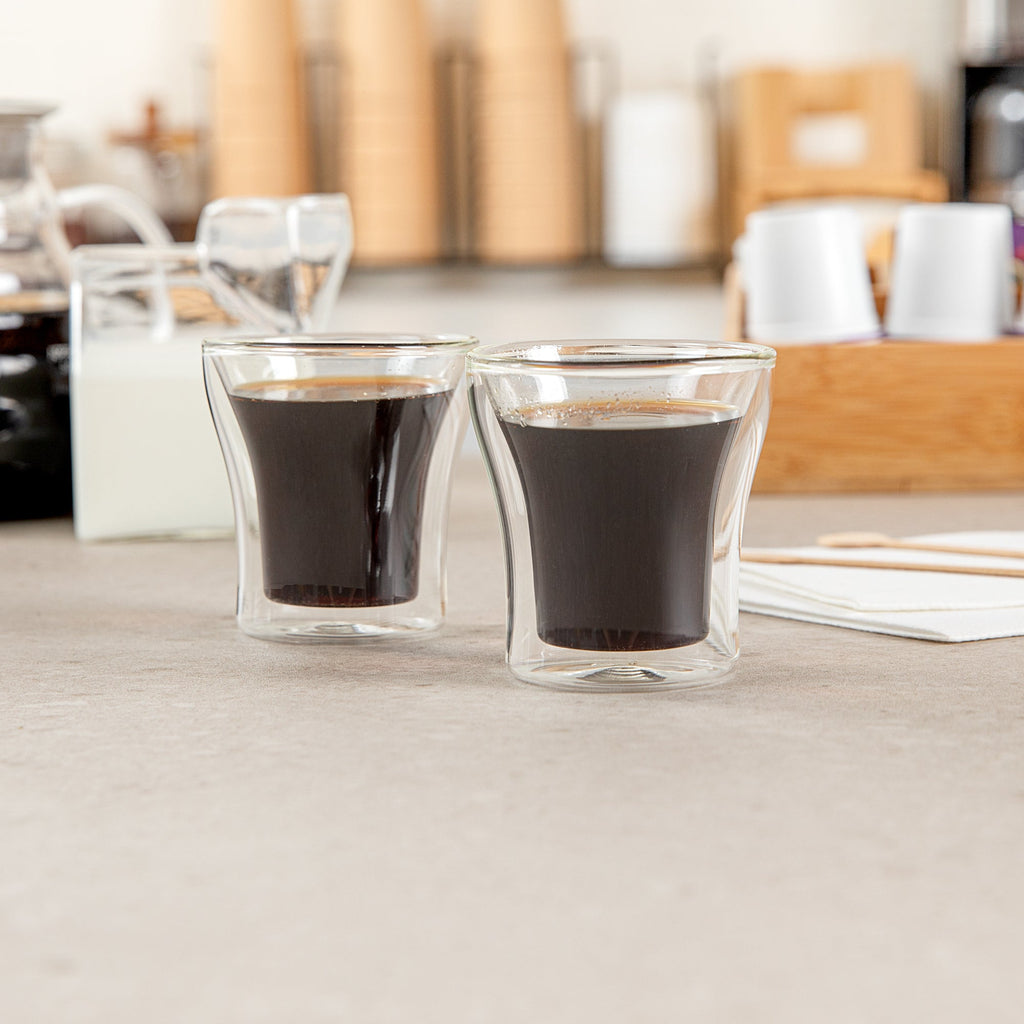 Forma Professional 3 oz Shot Glass / Espresso Cup - Double Wall, Borosilicate - 2 3/4'' x 2 3/4'' x 2 3/4'' - 12 count box