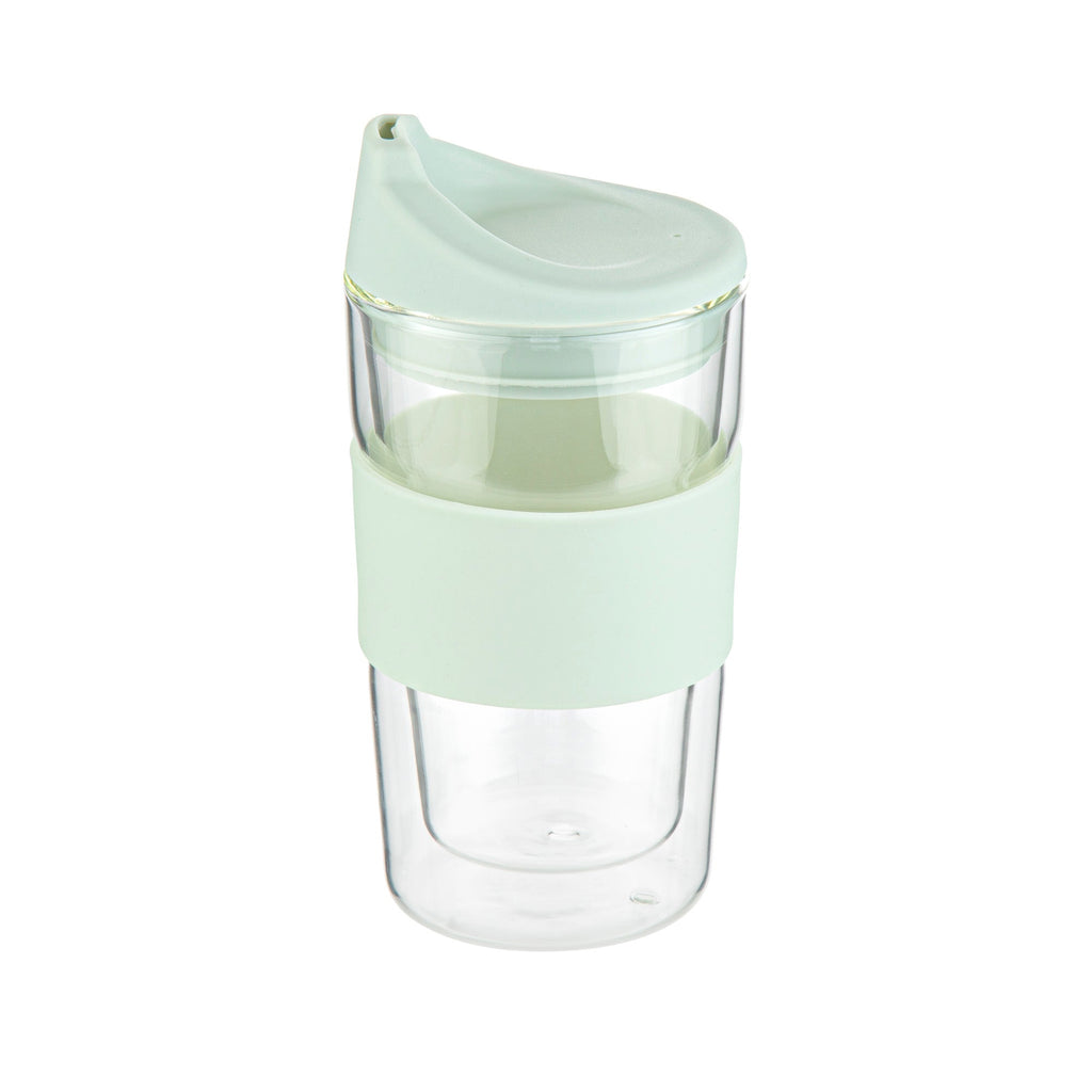 Forma Professional 12 oz Glass Travel Mug - Double Wall, Borosilicate, with Mint Green Lid and Sleeve - 1 count box