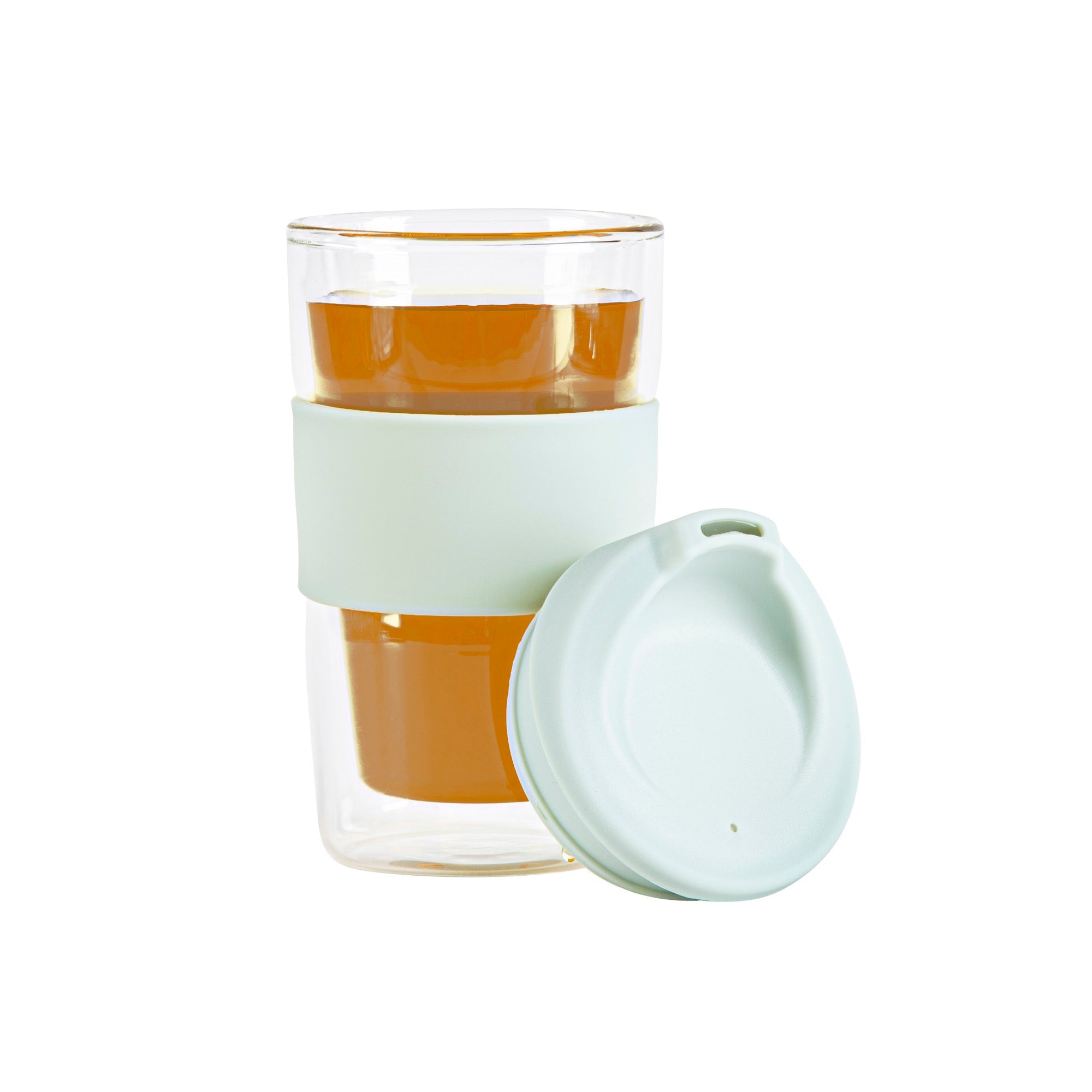 Forma Professional 12 oz Glass Travel Mug - Double Wall, Borosilicate, with Mint Green Lid and Sleeve - 1 count box