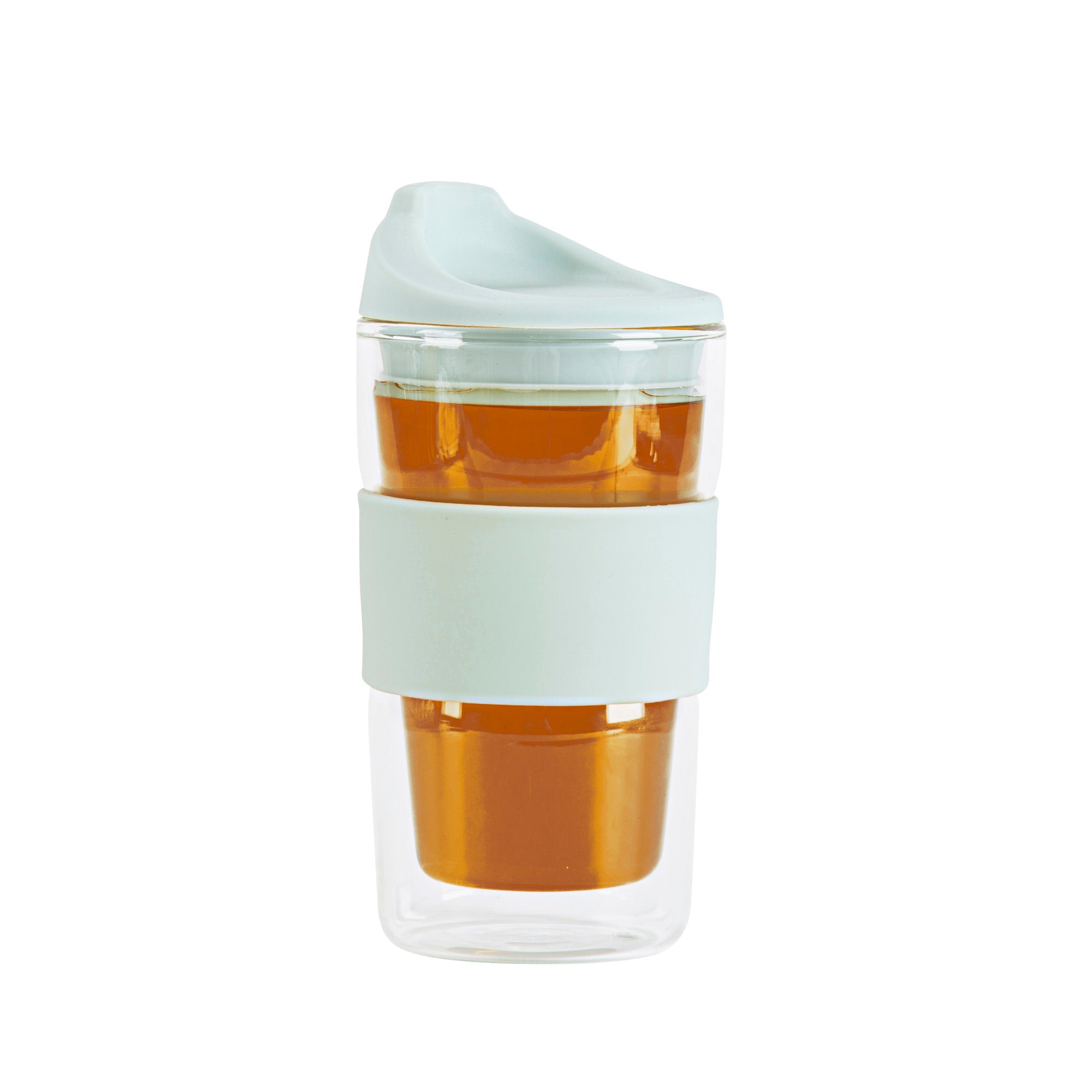 Forma Professional 12 oz Glass Travel Mug - Double Wall, Borosilicate, with Mint Green Lid and Sleeve - 1 count box