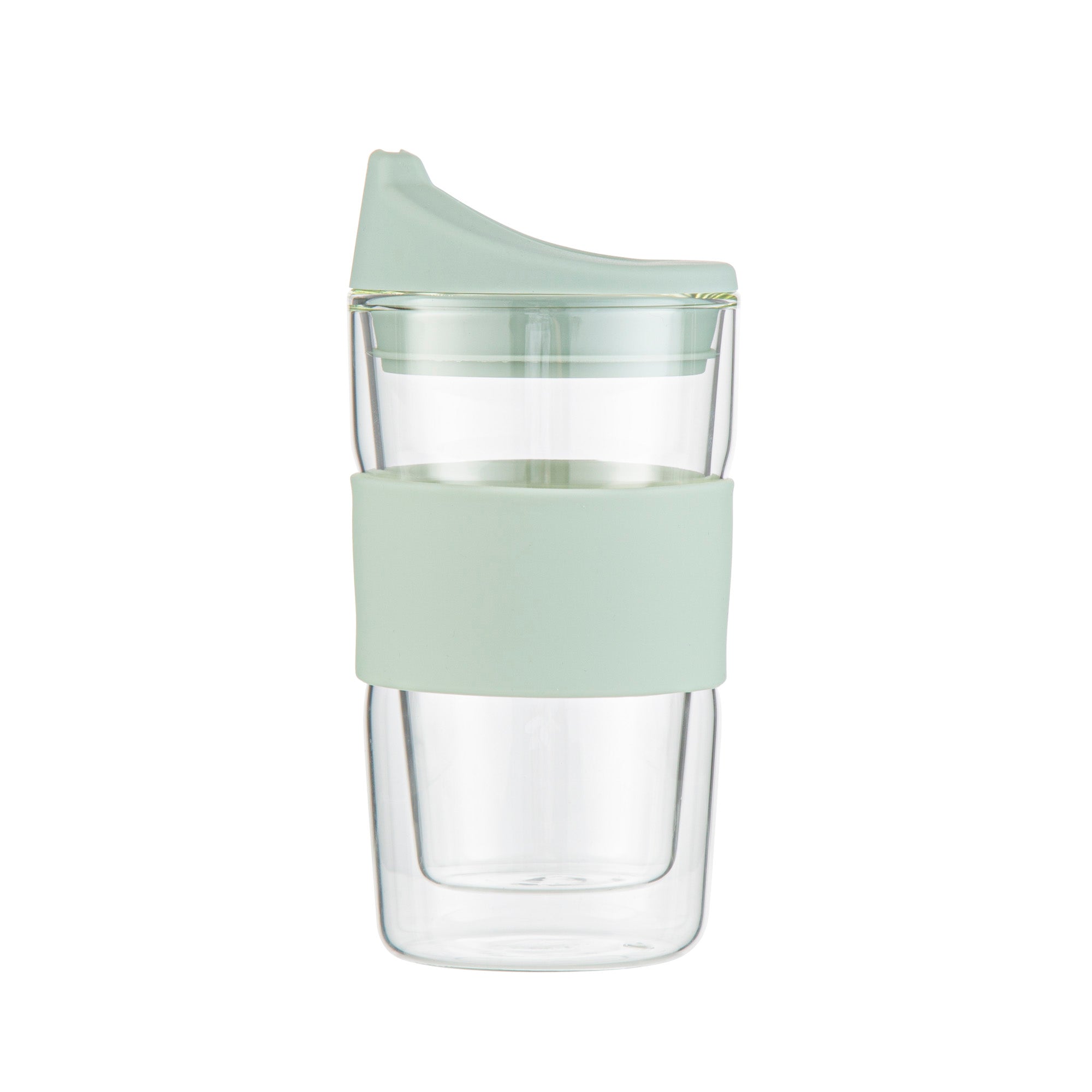 Forma Professional 12 oz Glass Travel Mug - Double Wall, Borosilicate, with Mint Green Lid and Sleeve - 10 count box