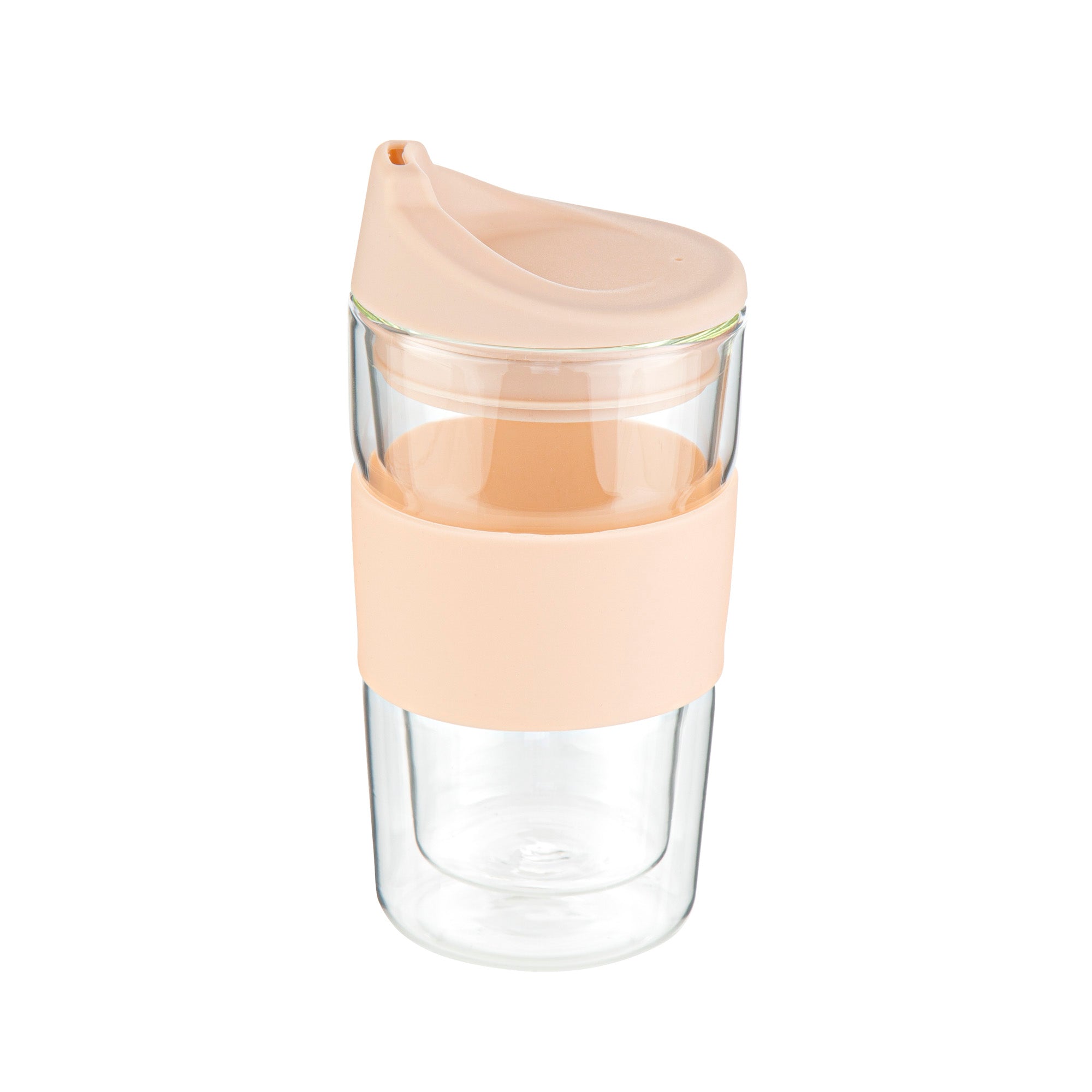 Forma Professional 12 oz Glass Travel Mug - Double Wall, Borosilicate, with Tan Lid and Sleeve - 1 count box