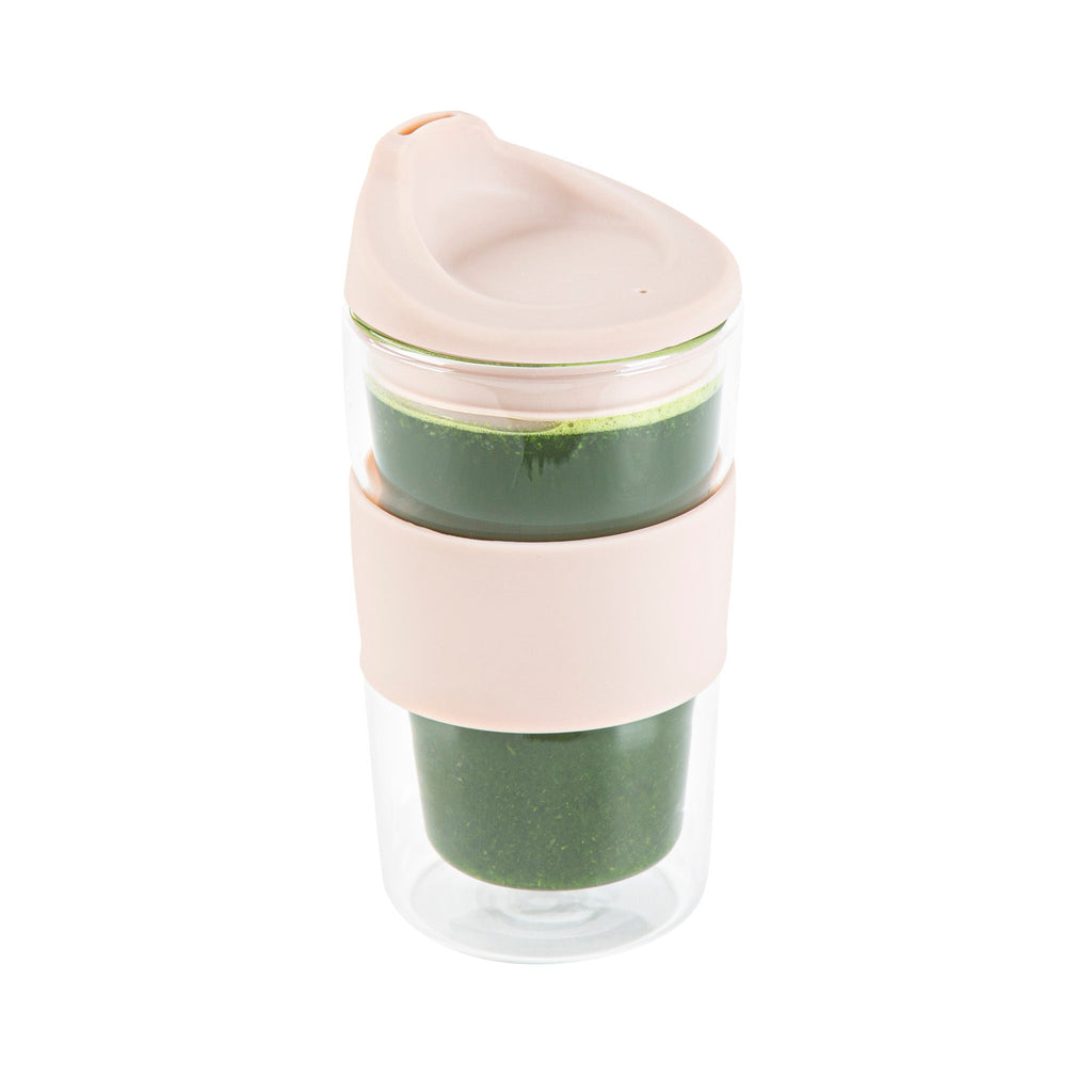 Forma Professional 12 oz Glass Travel Mug - Double Wall, Borosilicate, with Tan Lid and Sleeve - 10 count box