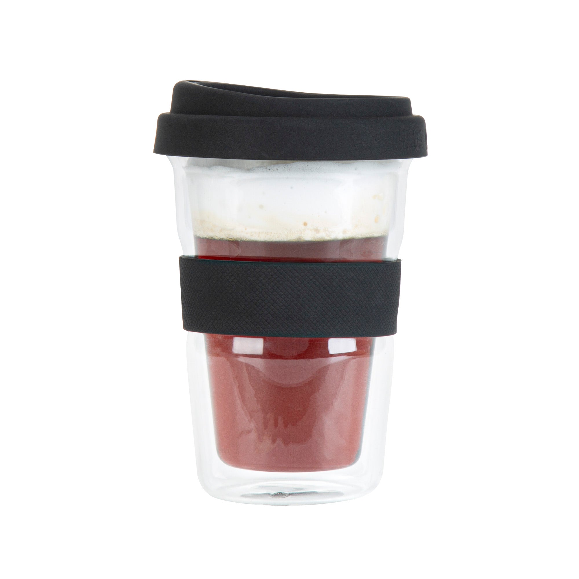 Forma Professional 14 oz Glass Travel Mug - Double Wall, Borosilicate, with Black Lid and Sleeve - 1 count box