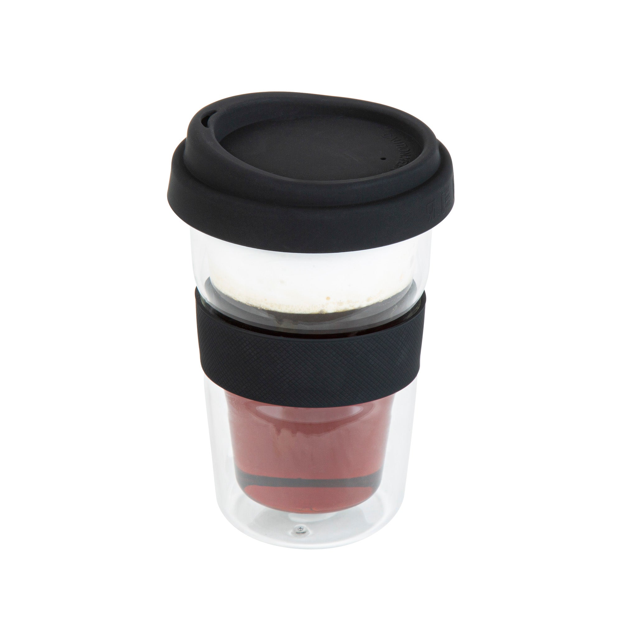 Forma Professional 14 oz Glass Travel Mug - Double Wall, Borosilicate, with Black Lid and Sleeve - 1 count box