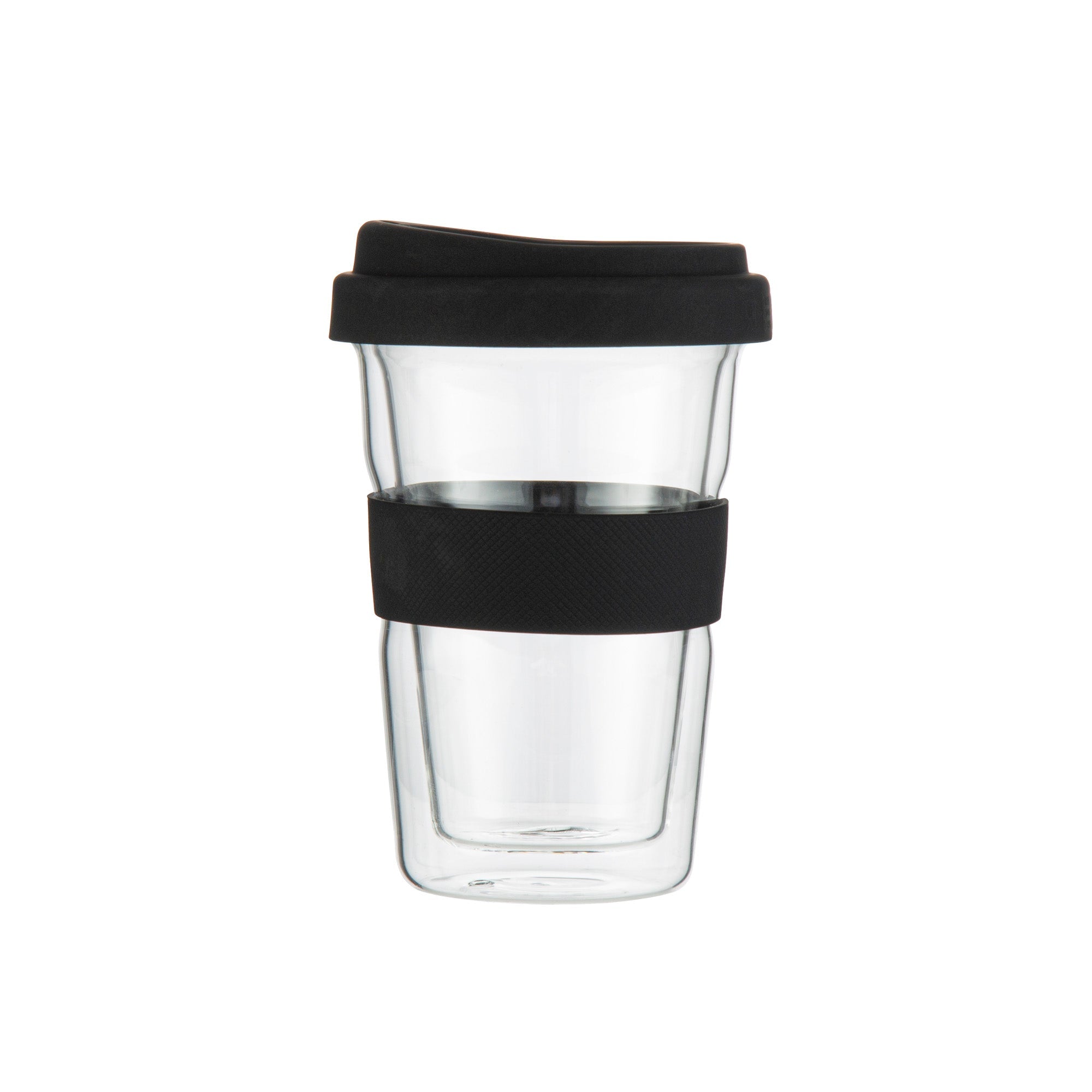 Forma Professional 14 oz Glass Travel Mug - Double Wall, Borosilicate, with Black Lid and Sleeve - 1 count box