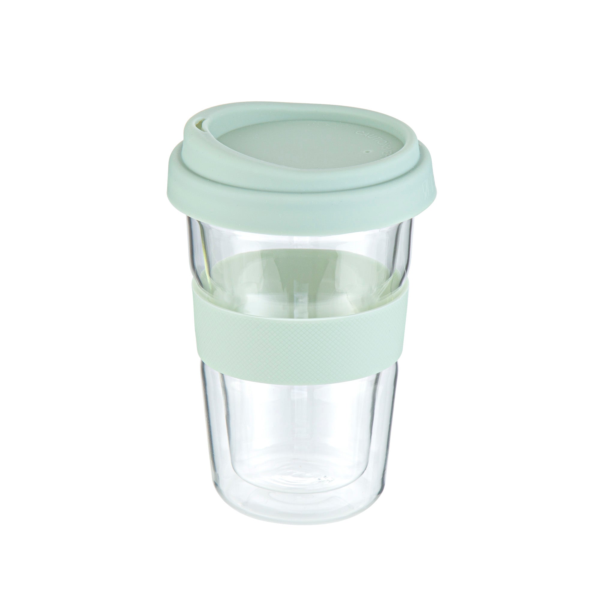 Forma Professional 14 oz Glass Travel Mug - Double Wall, Borosilicate, with Mint Green Lid and Sleeve - 1 count box
