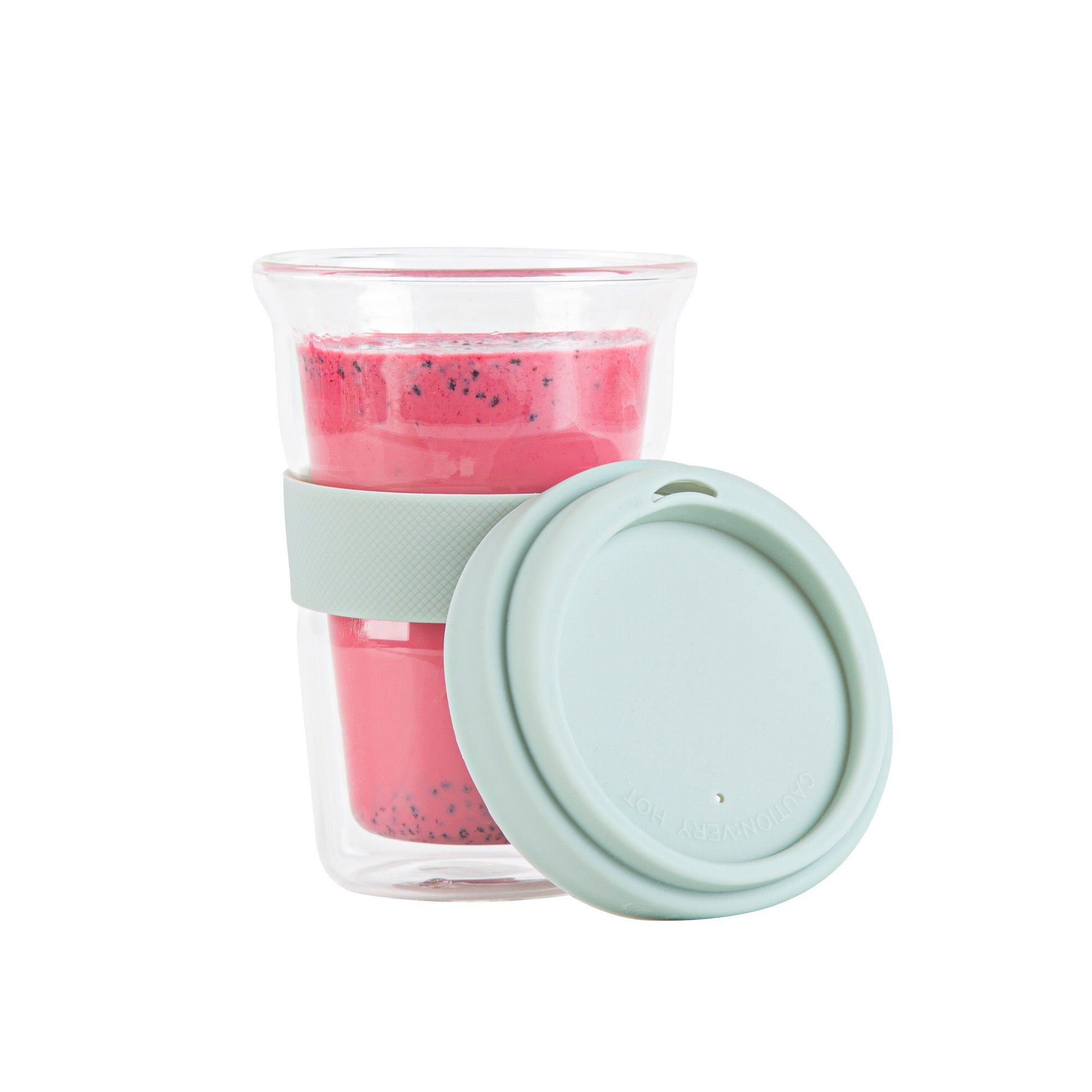 Forma Professional 14 oz Glass Travel Mug - Double Wall, Borosilicate, with Mint Green Lid and Sleeve - 1 count box