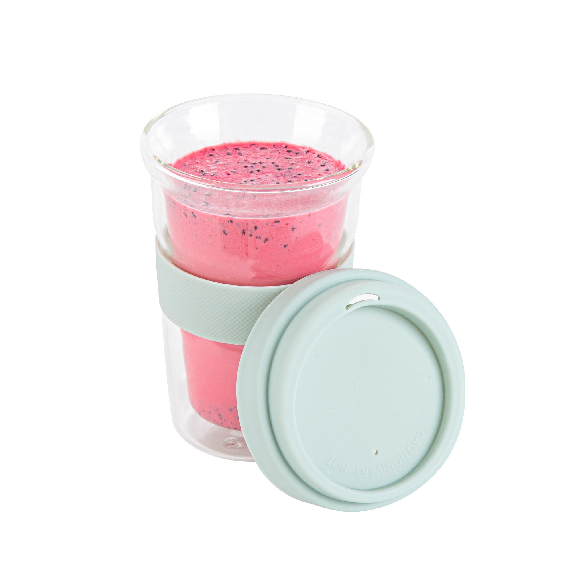 Forma Professional 14 oz Glass Travel Mug - Double Wall, Borosilicate, with Mint Green Lid and Sleeve - 1 count box