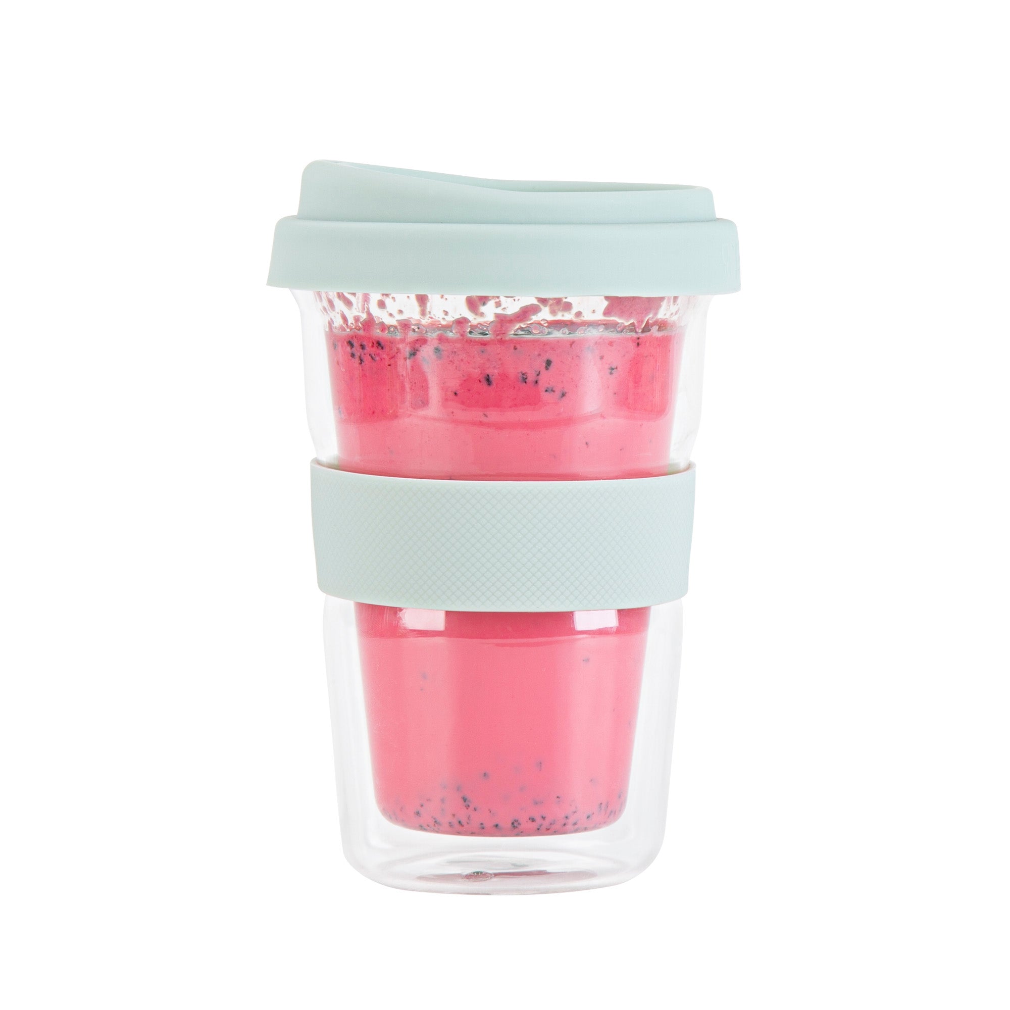 Forma Professional 14 oz Glass Travel Mug - Double Wall, Borosilicate, with Mint Green Lid and Sleeve - 1 count box