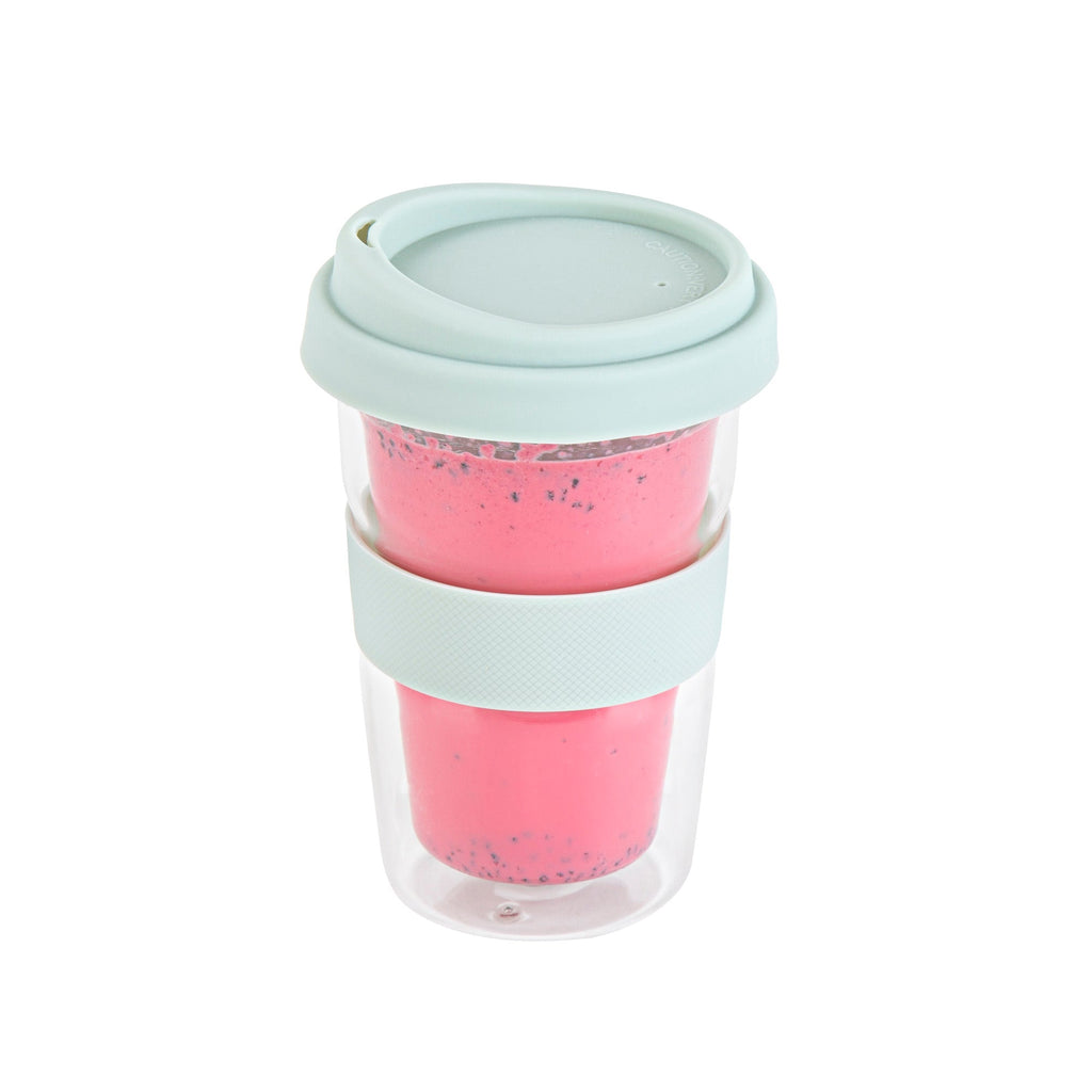 Forma Professional 14 oz Glass Travel Mug - Double Wall, Borosilicate, with Mint Green Lid and Sleeve - 1 count box