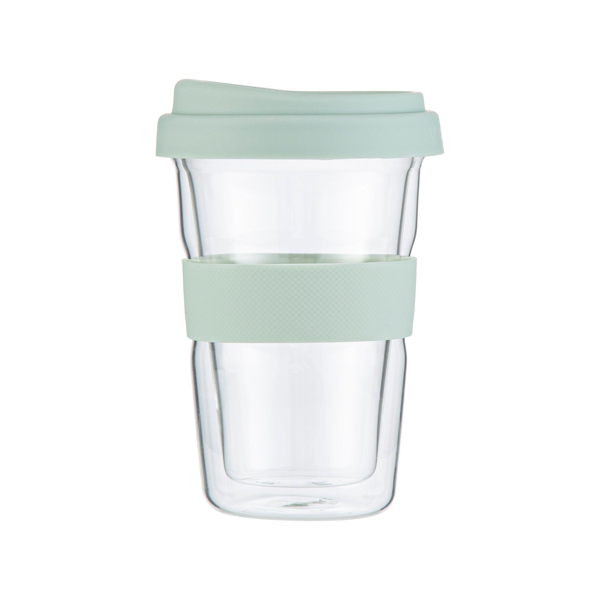 Forma Professional 14 oz Glass Travel Mug - Double Wall, Borosilicate, with Mint Green Lid and Sleeve - 1 count box