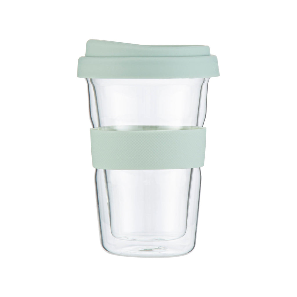 Forma Professional 14 oz Glass Travel Mug - Double Wall, Borosilicate, with Mint Green Lid and Sleeve - 10 count box
