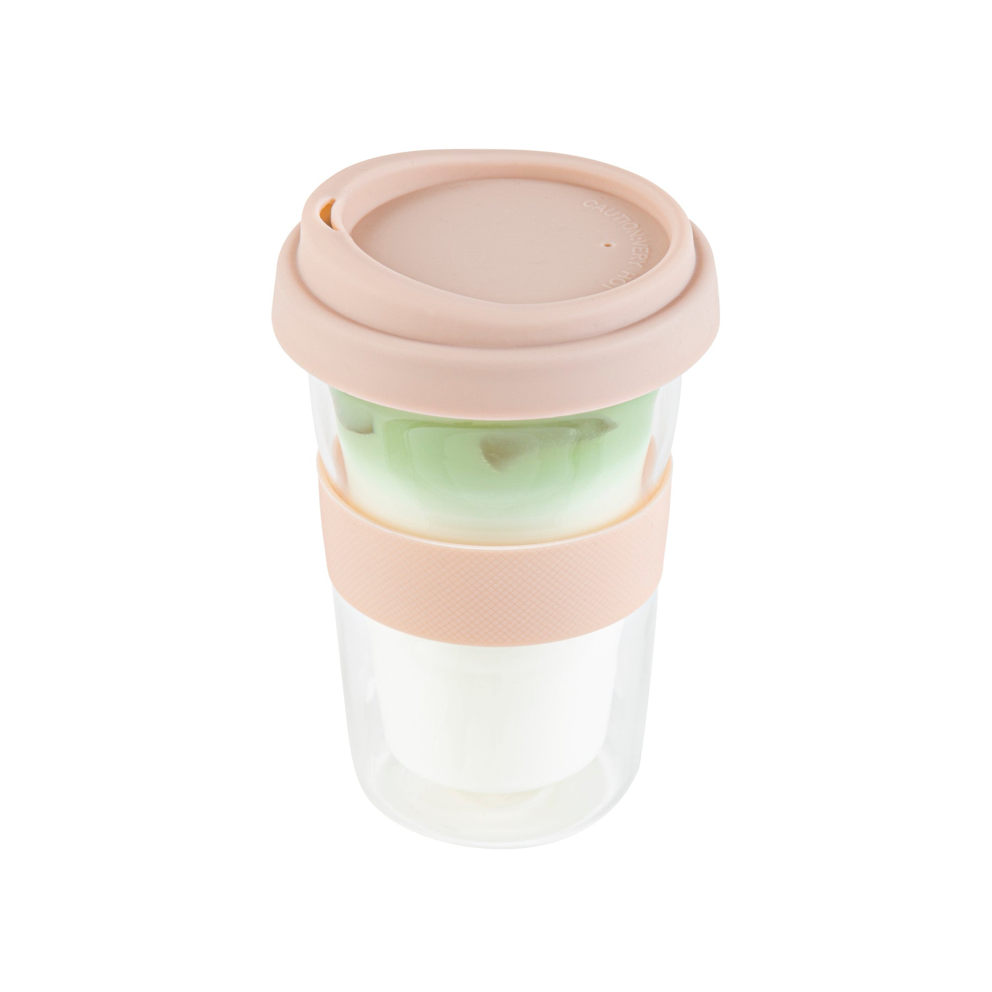 Forma Professional 14 oz Glass Travel Mug - Double Wall, Borosilicate, with Tan Lid and Sleeve - 1 count box