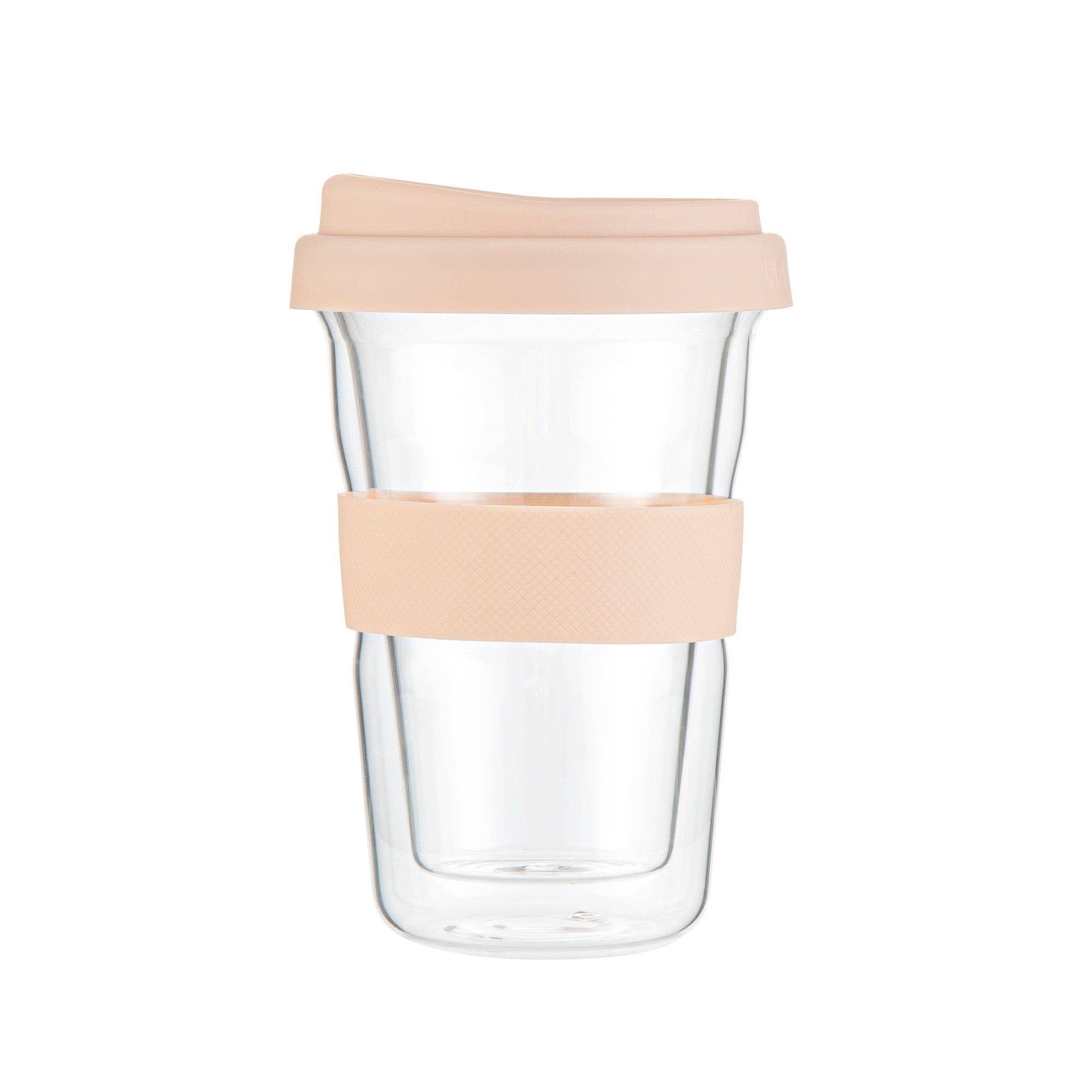 Forma Professional 14 oz Glass Travel Mug - Double Wall, Borosilicate, with Tan Lid and Sleeve - 1 count box