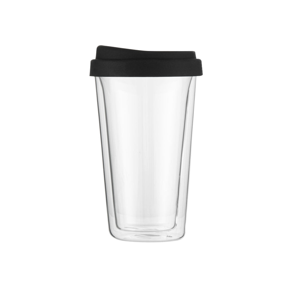 Forma Professional 14 oz Glass Travel Mug - Double Wall, Borosilicate, with Black Lid - 1 count box