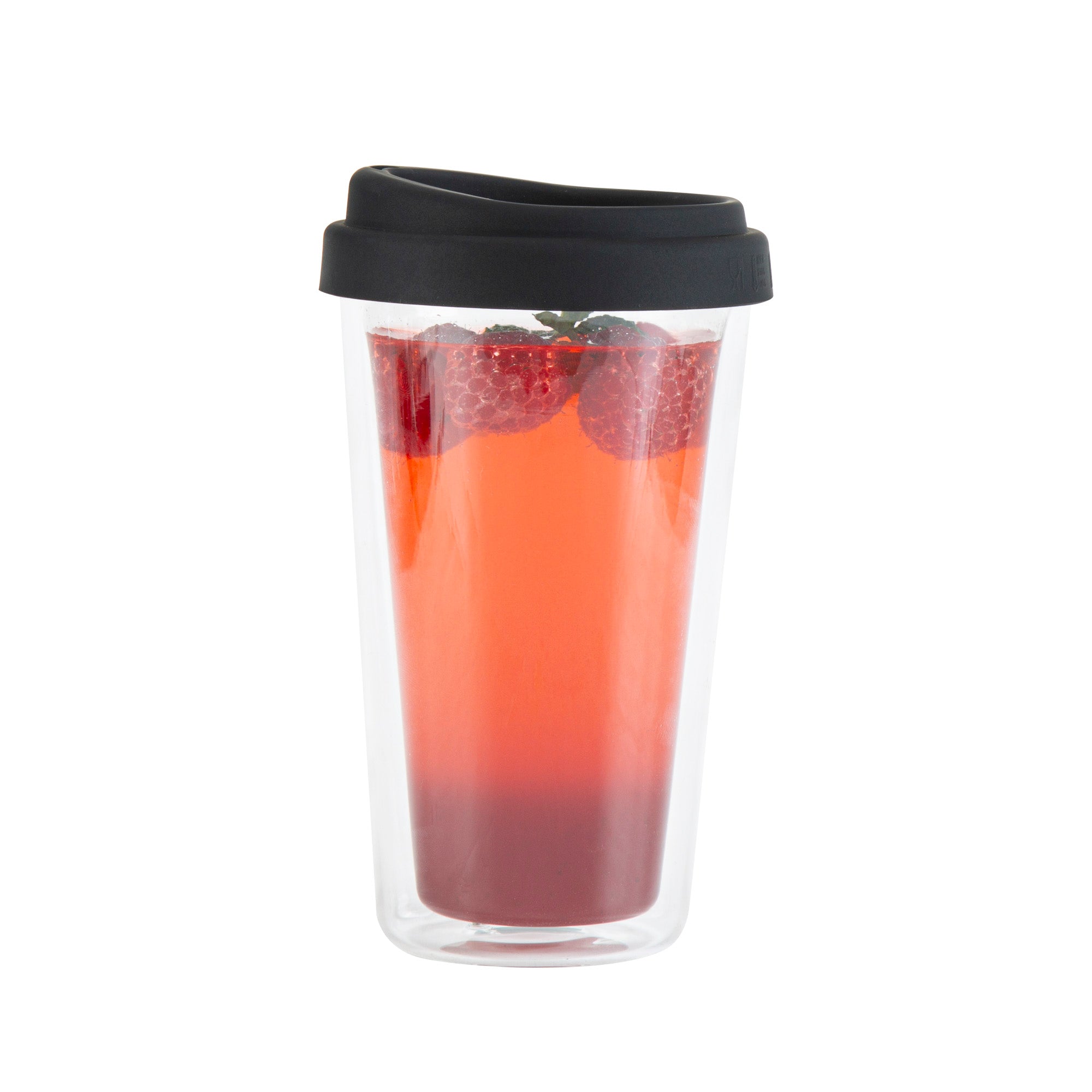 Forma Professional 14 oz Glass Travel Mug - Double Wall, Borosilicate, with Black Lid - 10 count box