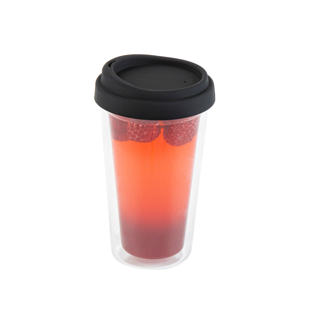 Forma Professional 14 oz Glass Travel Mug - Double Wall, Borosilicate, with Black Lid - 10 count box