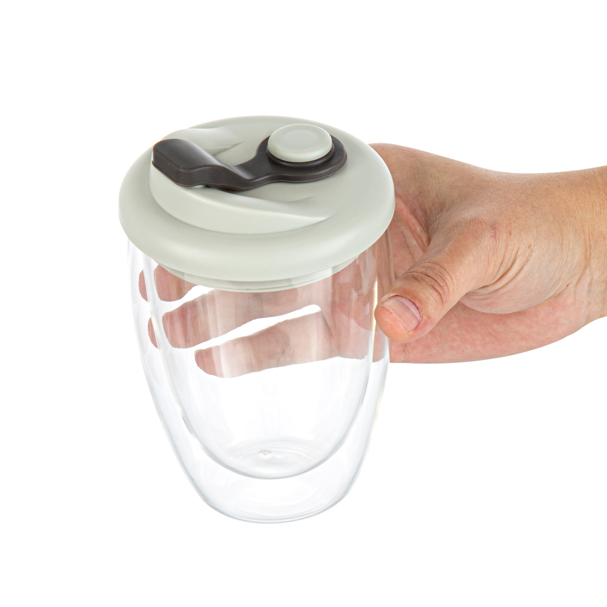 Forma Professional 12 oz Glass Travel Mug - Double Wall, Borosilicate, with Gray Lid - 1 count box