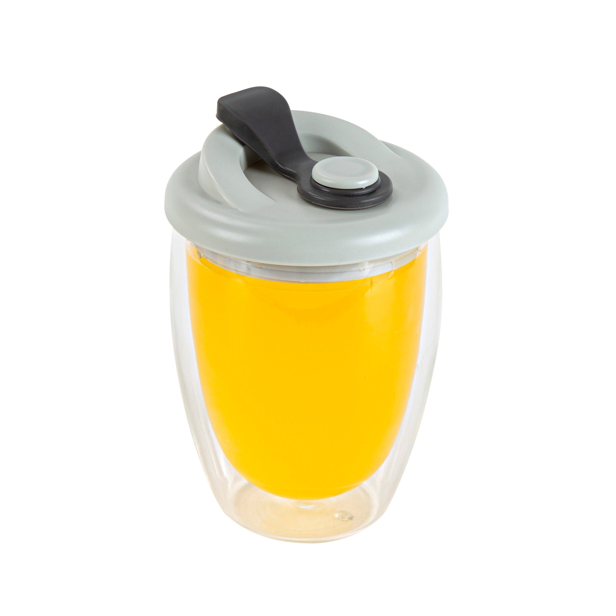 Forma Professional 12 oz Glass Travel Mug - Double Wall, Borosilicate, with Gray Lid - 1 count box