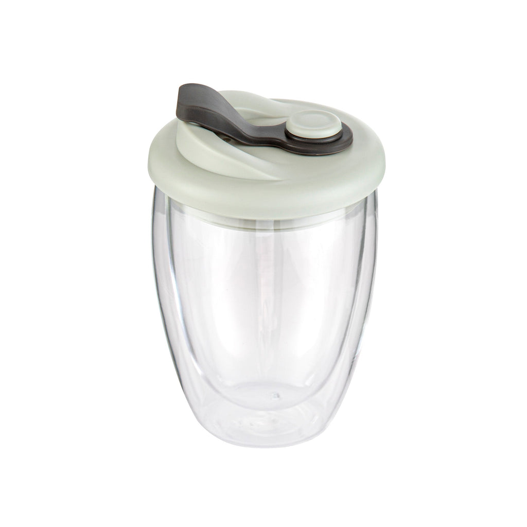 Forma Professional 12 oz Glass Travel Mug - Double Wall, Borosilicate, with Gray Lid - 10 count box