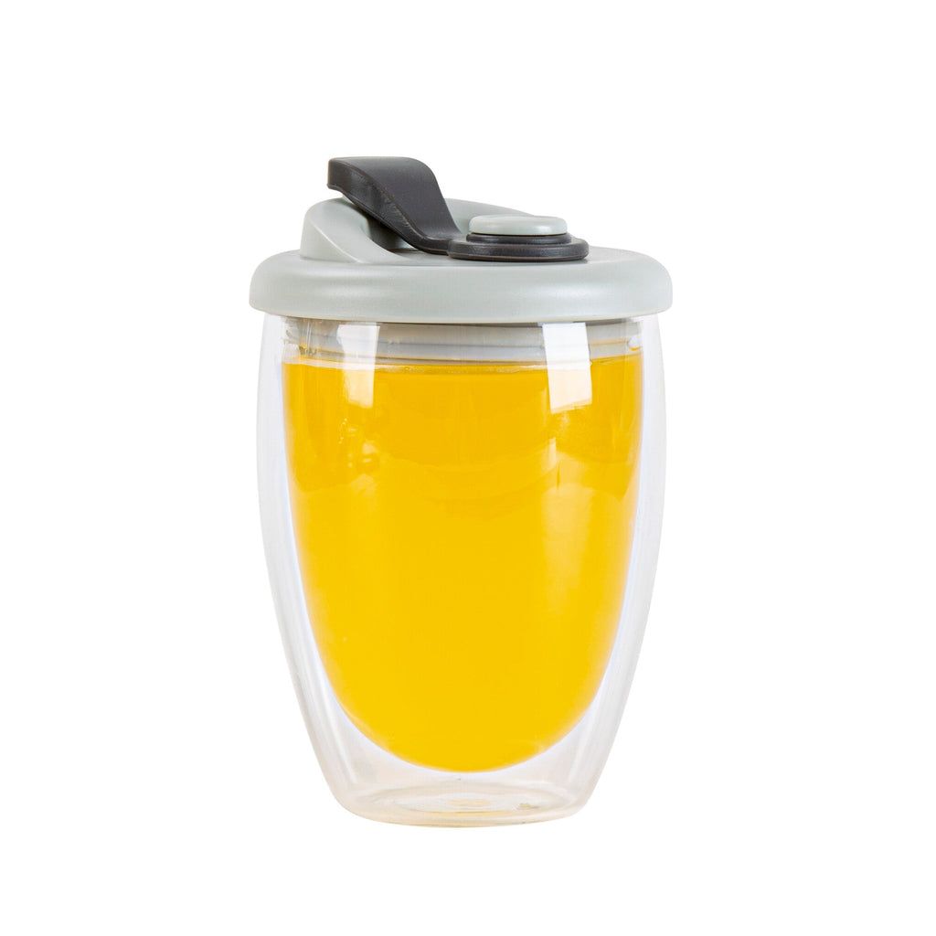 Forma Professional 12 oz Glass Travel Mug - Double Wall, Borosilicate, with Gray Lid - 10 count box