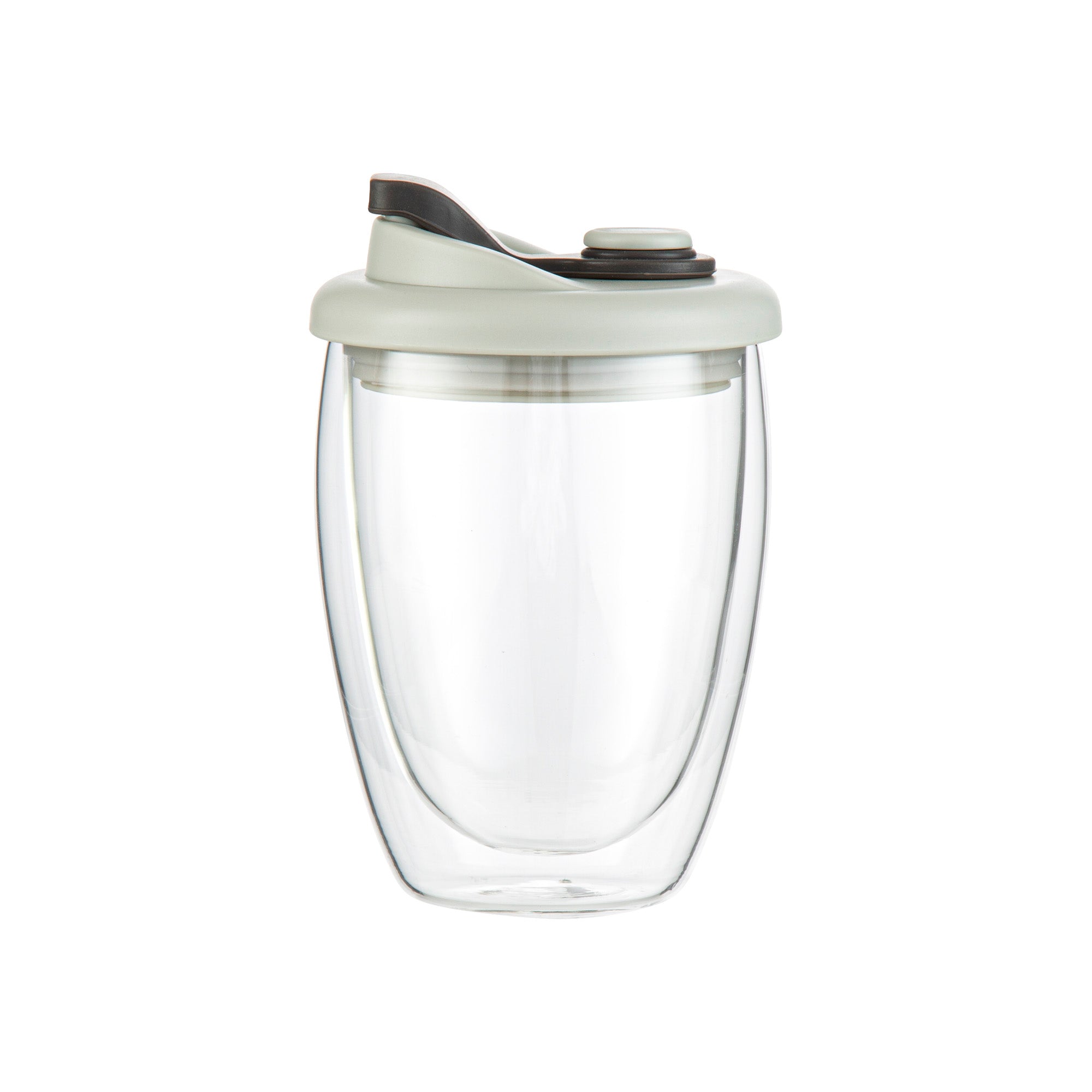 Forma Professional 12 oz Glass Travel Mug - Double Wall, Borosilicate, with Gray Lid - 10 count box
