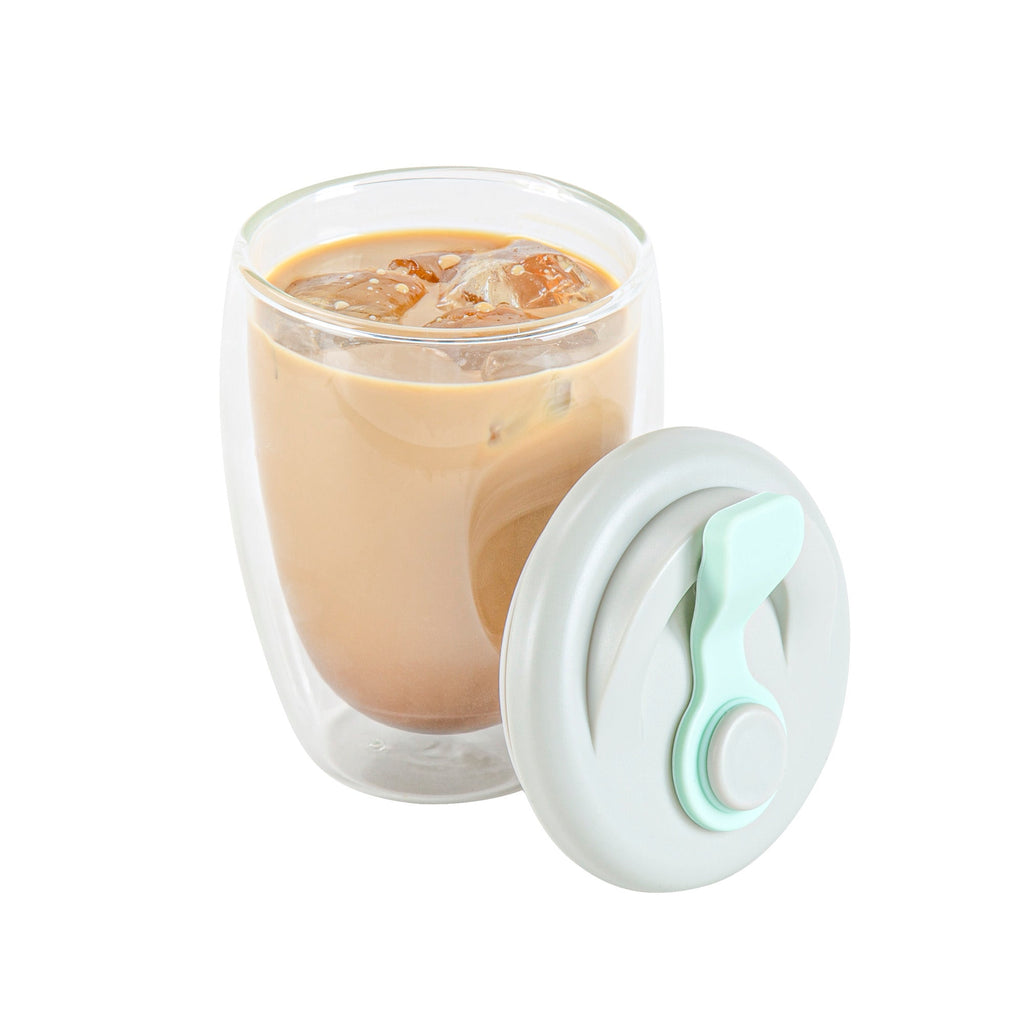 Forma Professional 12 oz Glass Travel Mug - Double Wall, Borosilicate, with Gray and Green Lid - 1 count box