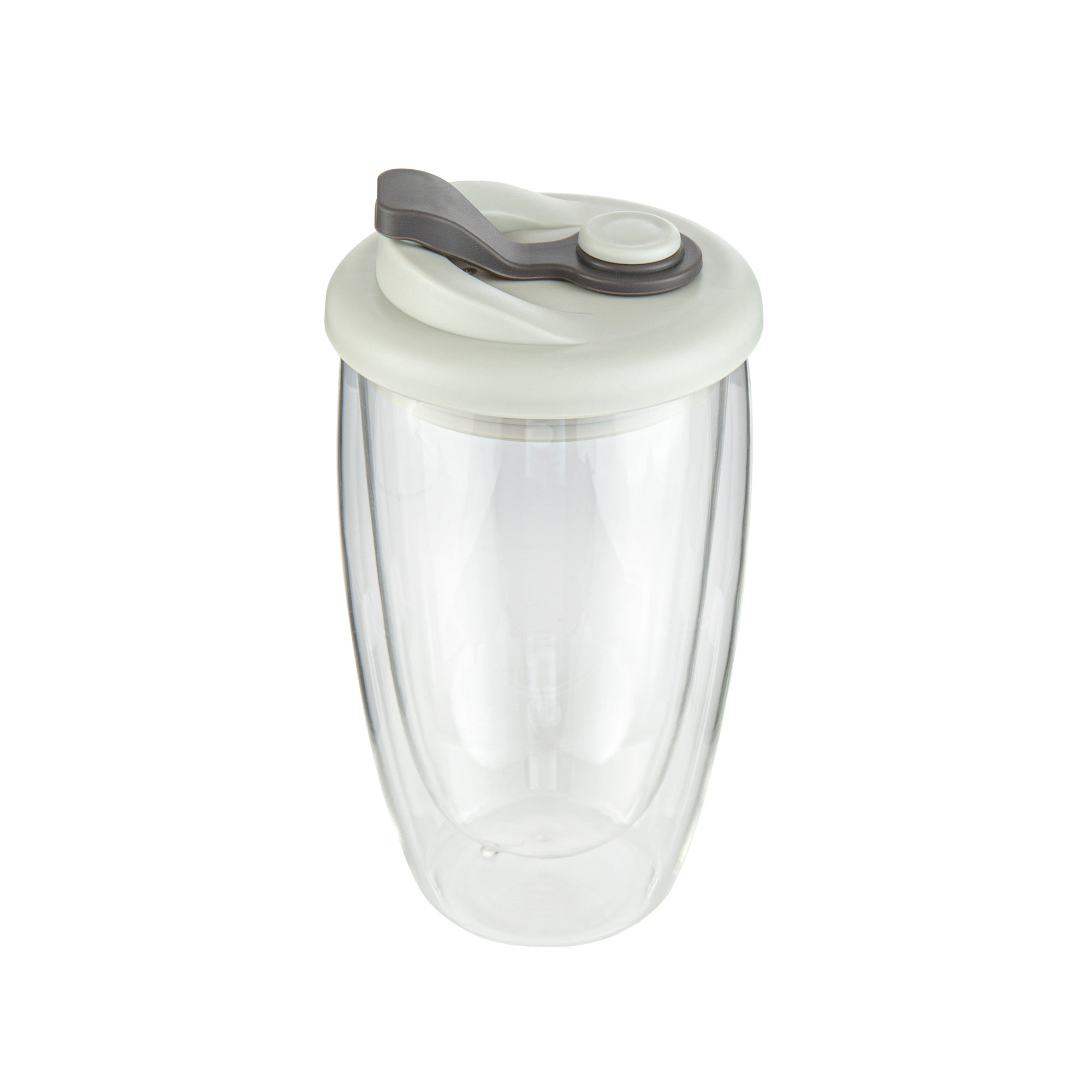 Forma Professional 15 oz Glass Travel Mug - Double Wall, Borosilicate, with Gray Lid - 1 count box