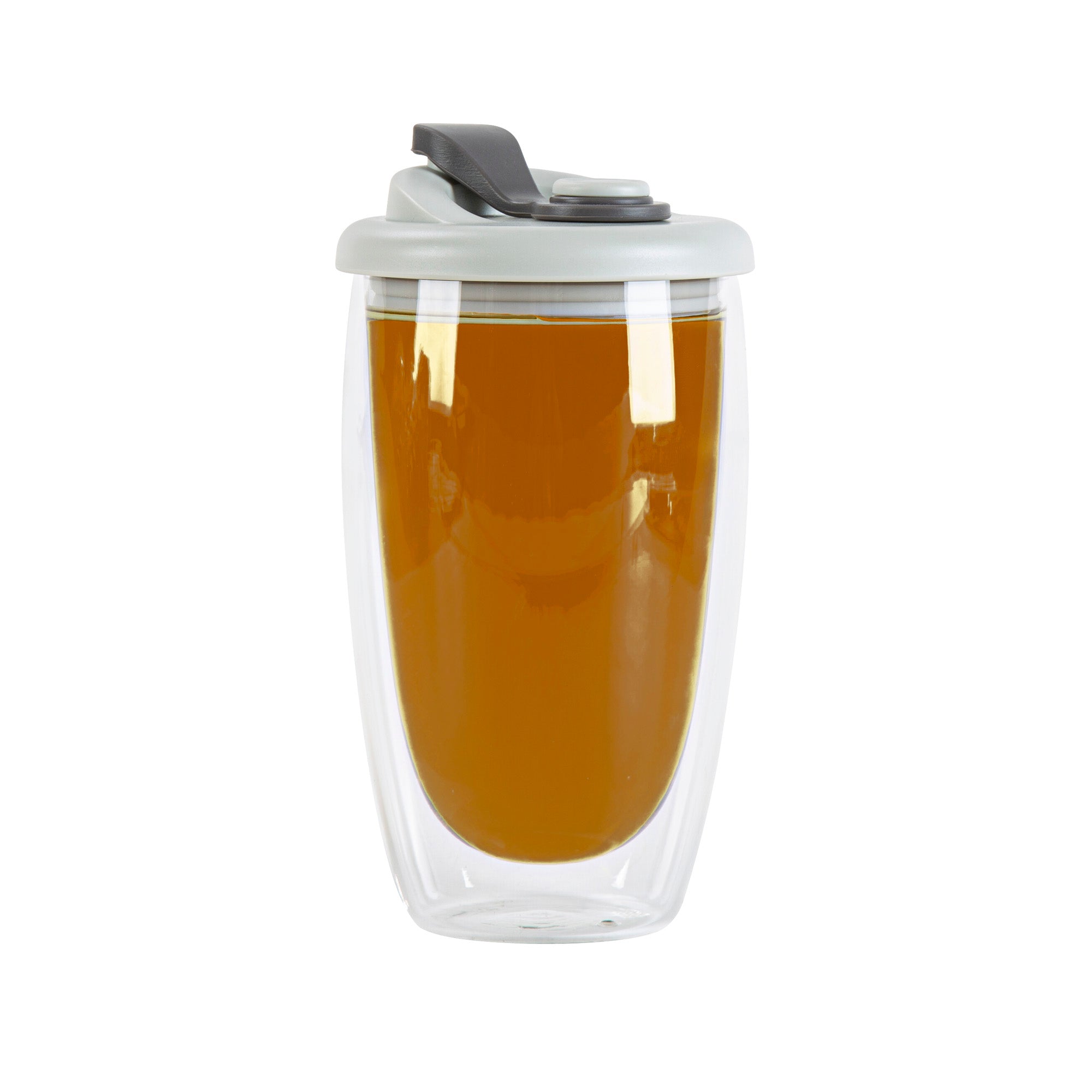 Forma Professional 15 oz Glass Travel Mug - Double Wall, Borosilicate, with Gray Lid - 1 count box