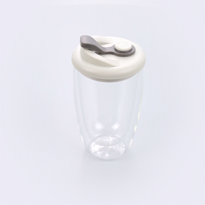 Forma Professional 15 oz Glass Travel Mug - Double Wall, Borosilicate, with Gray Lid - 1 count box