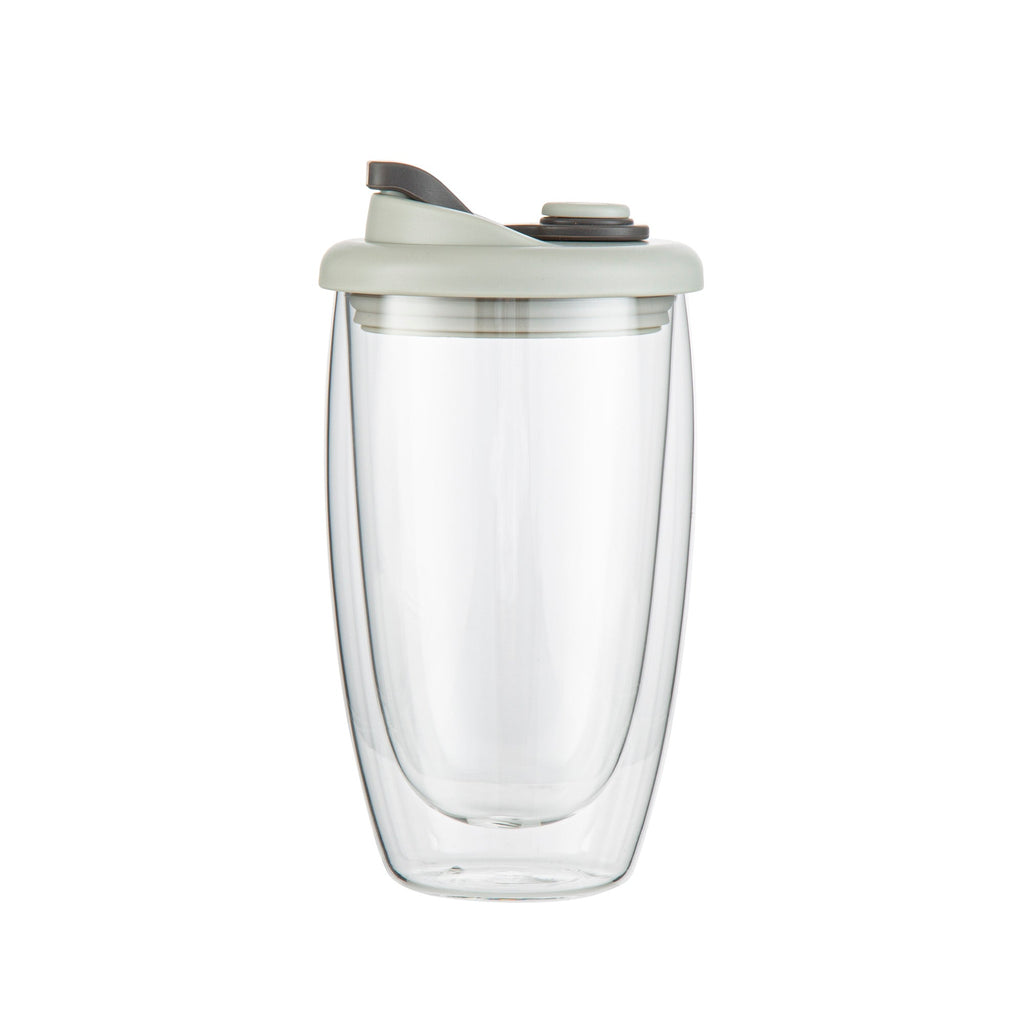 Forma Professional 15 oz Glass Travel Mug - Double Wall, Borosilicate, with Gray Lid - 1 count box