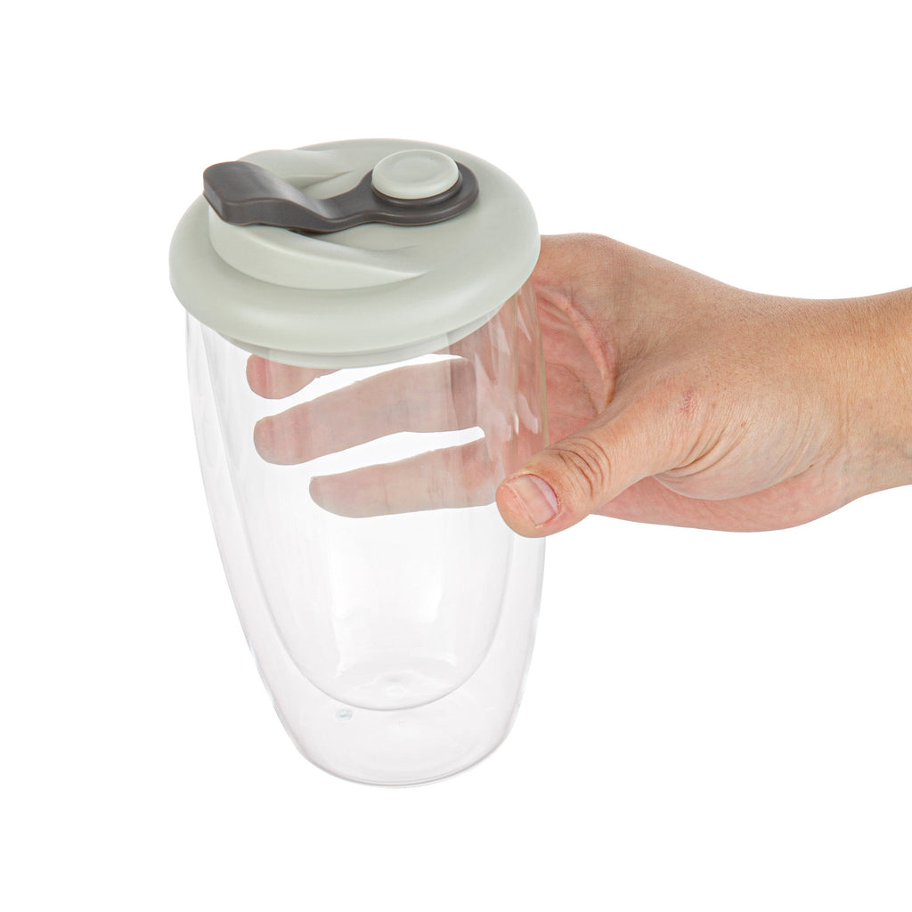 Forma Professional 15 oz Glass Travel Mug - Double Wall, Borosilicate, with Gray Lid - 10 count box