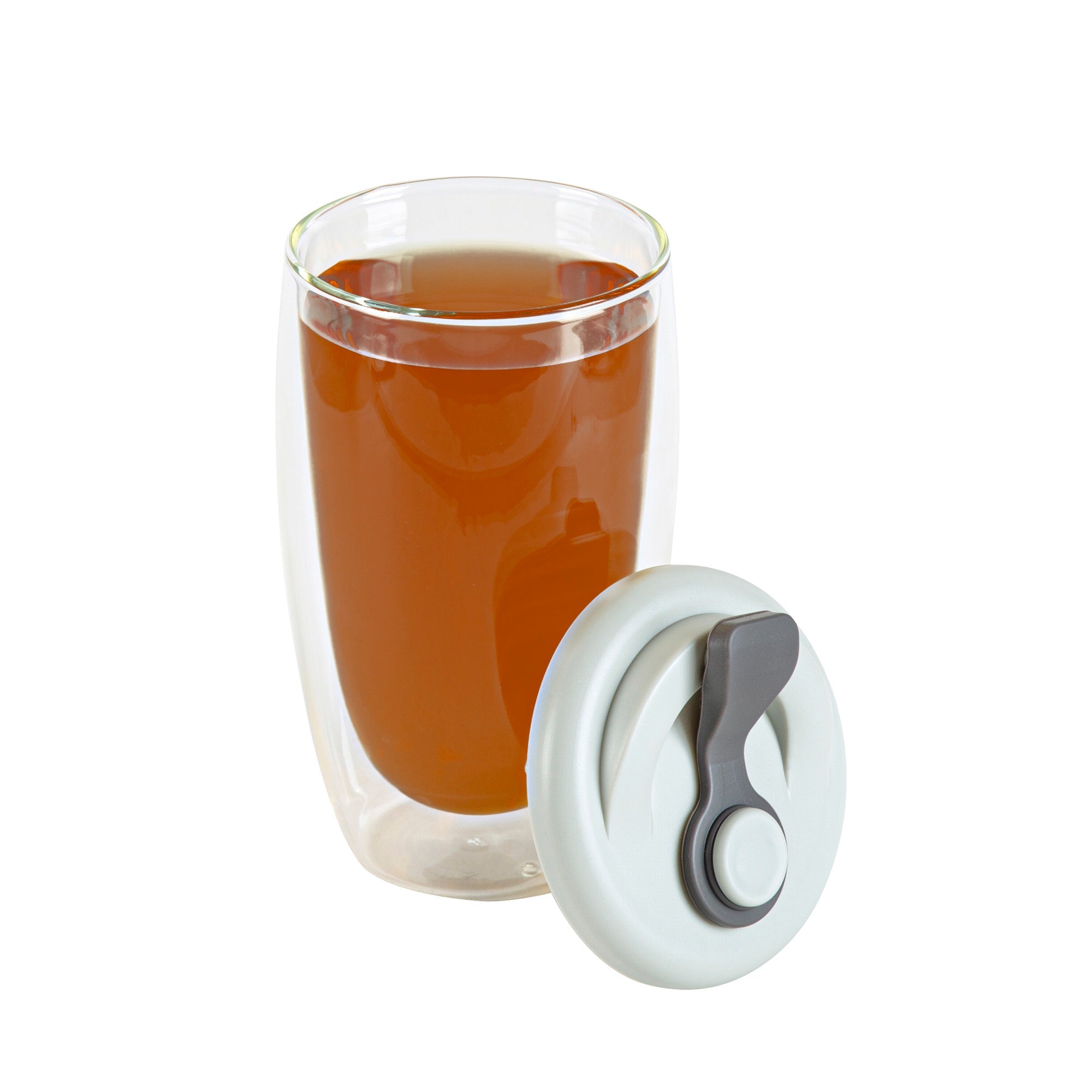 Forma Professional 15 oz Glass Travel Mug - Double Wall, Borosilicate, with Gray Lid - 10 count box