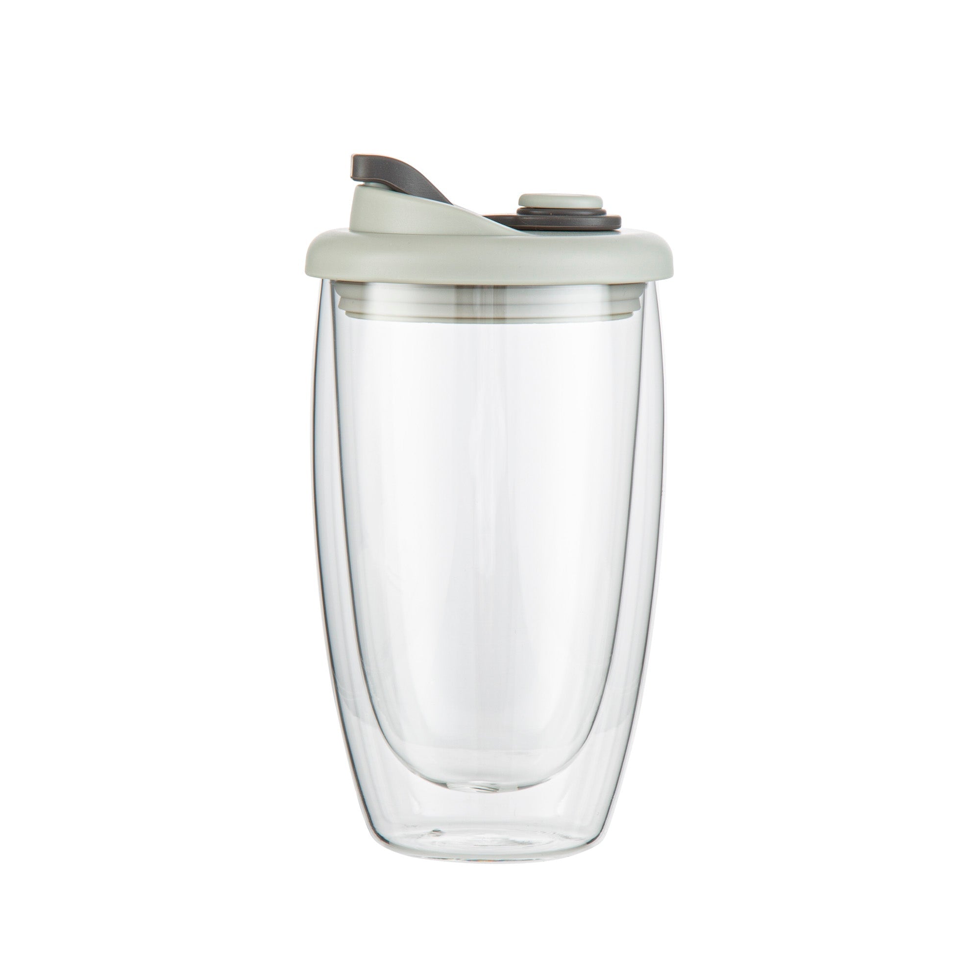 Forma Professional 15 oz Glass Travel Mug - Double Wall, Borosilicate, with Gray Lid - 10 count box