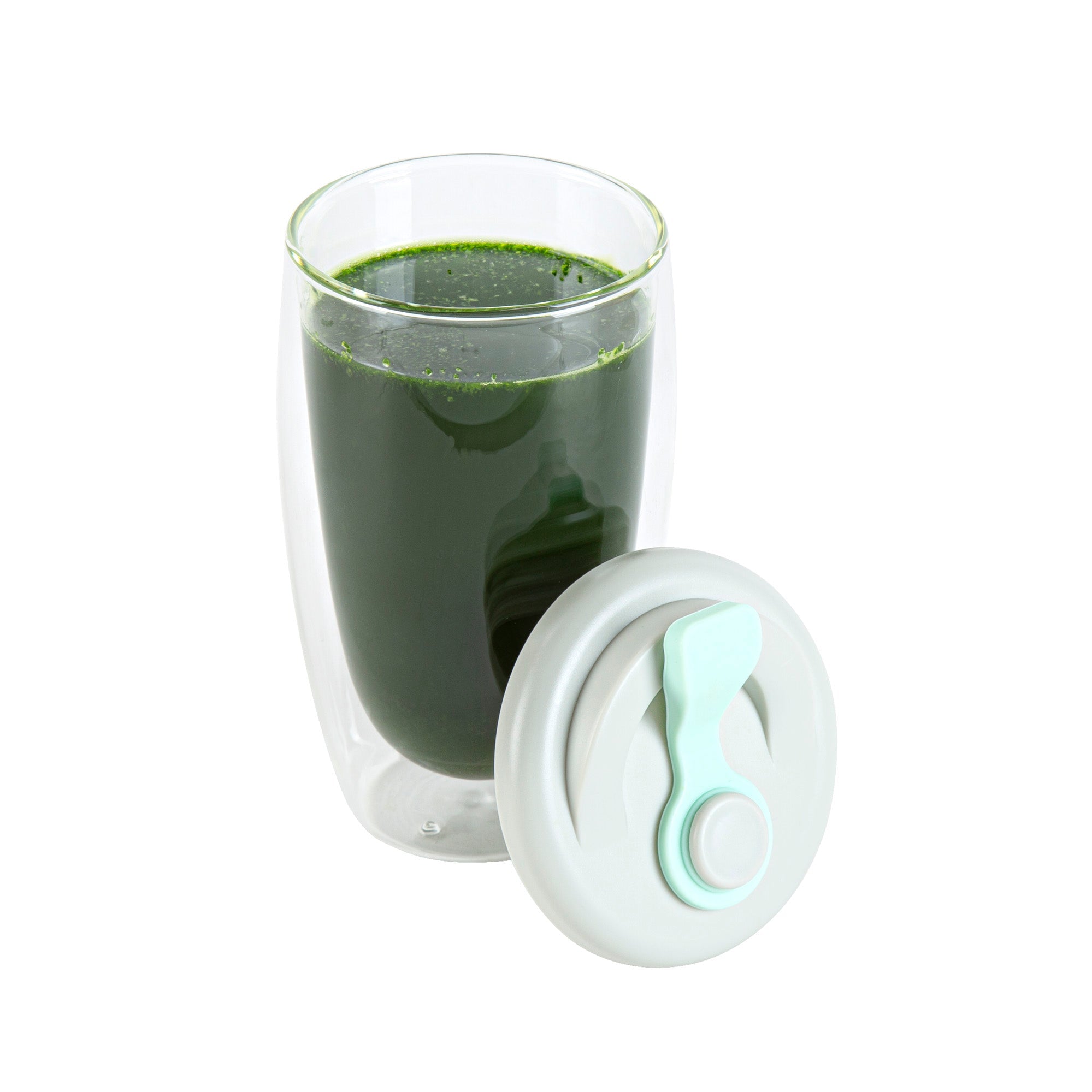 Forma Professional 15 oz Glass Travel Mug - Double Wall, Borosilicate, with Gray and Green Lid - 10 count box