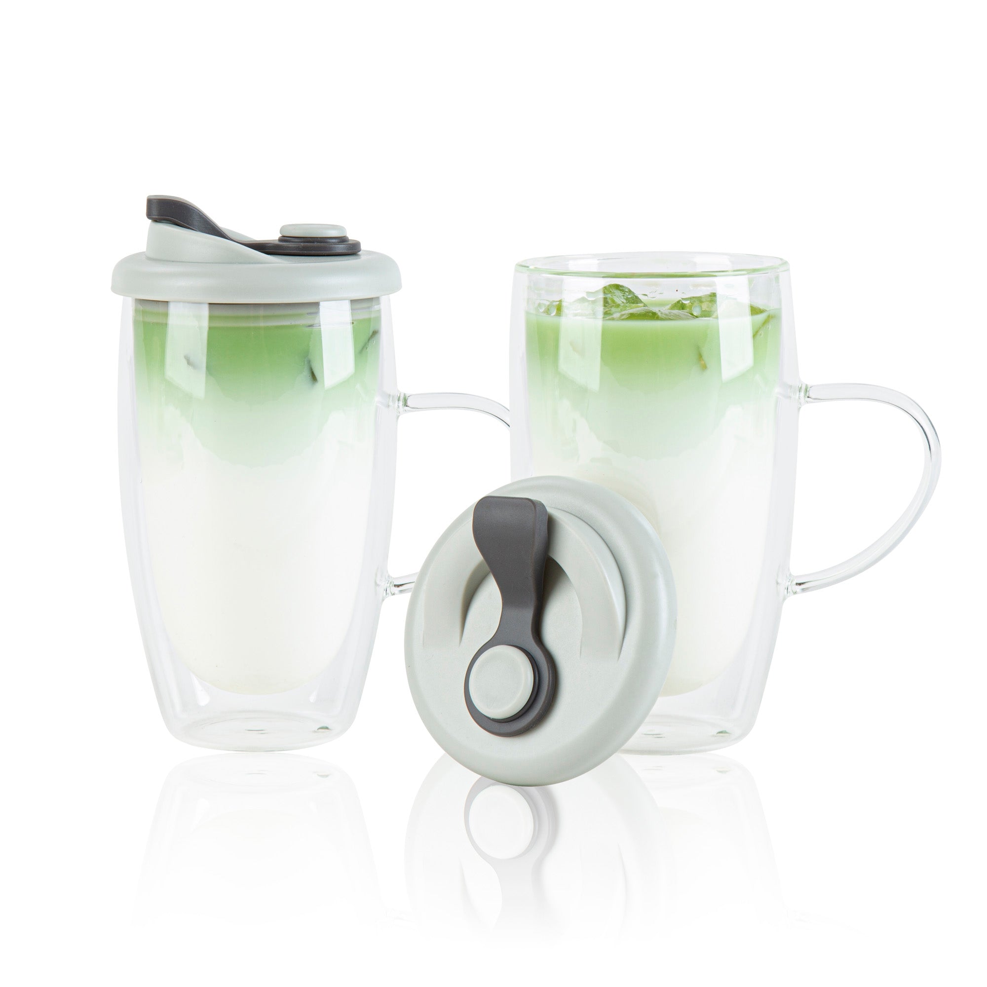 Forma Professional 15 oz Glass Travel Mug - Double Wall, Borosilicate, with Handle and Gray Lid - 1 count box